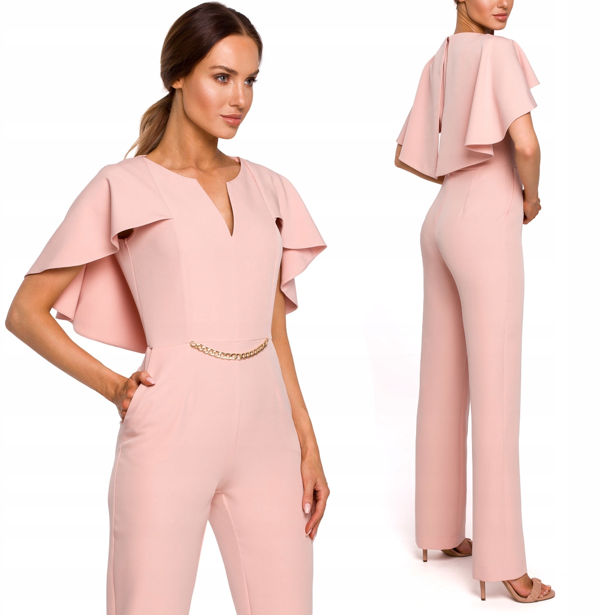 KOMBINEZON ELEGANCKI DAMSKI KOBIECY DOPASOWANY PIĘKNY FASON PUDROWY 42 XL