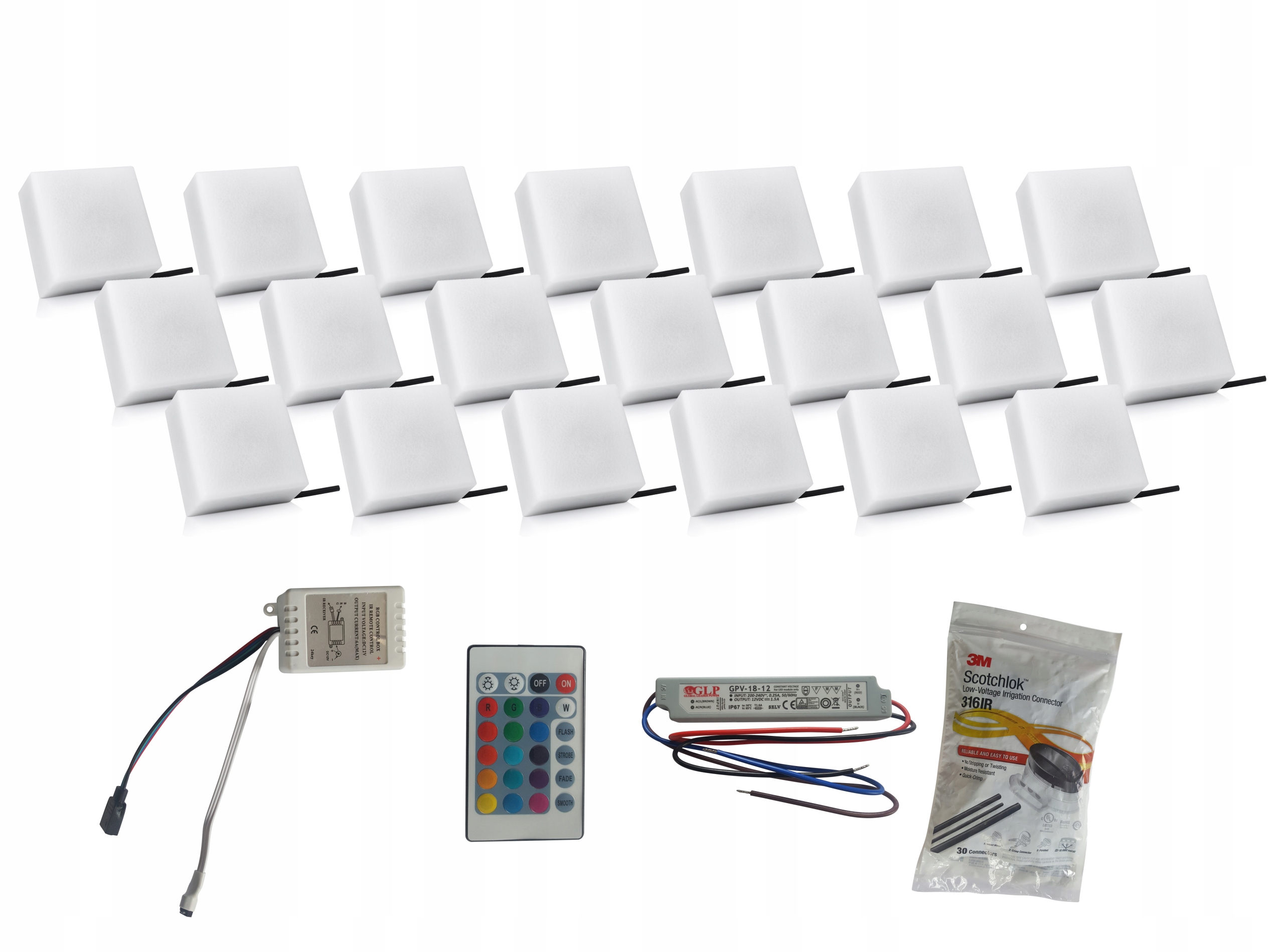 20 x Led svítící dlažební kostka 14 x 14 cm Rgb