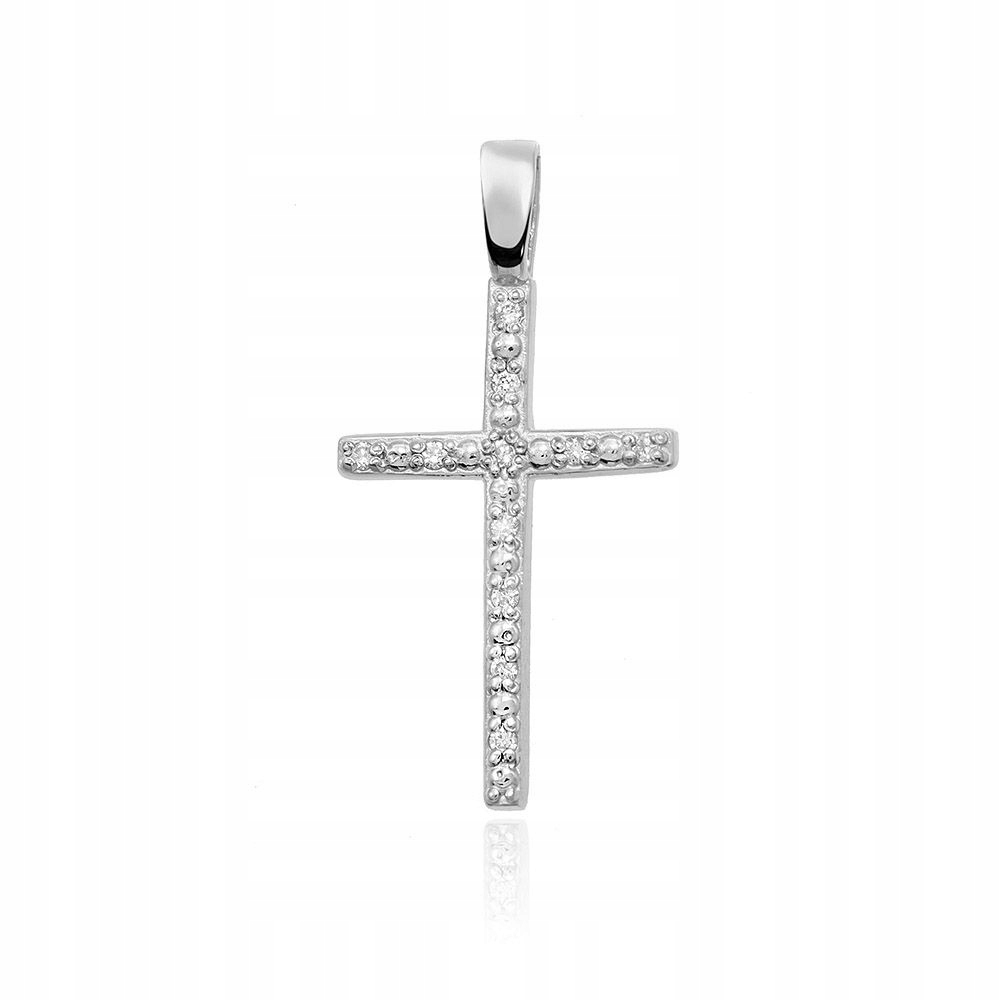 Zlatý přívěsek přívěsek úzký křížek s diamanty Bílé zlato 585 0.05 ct