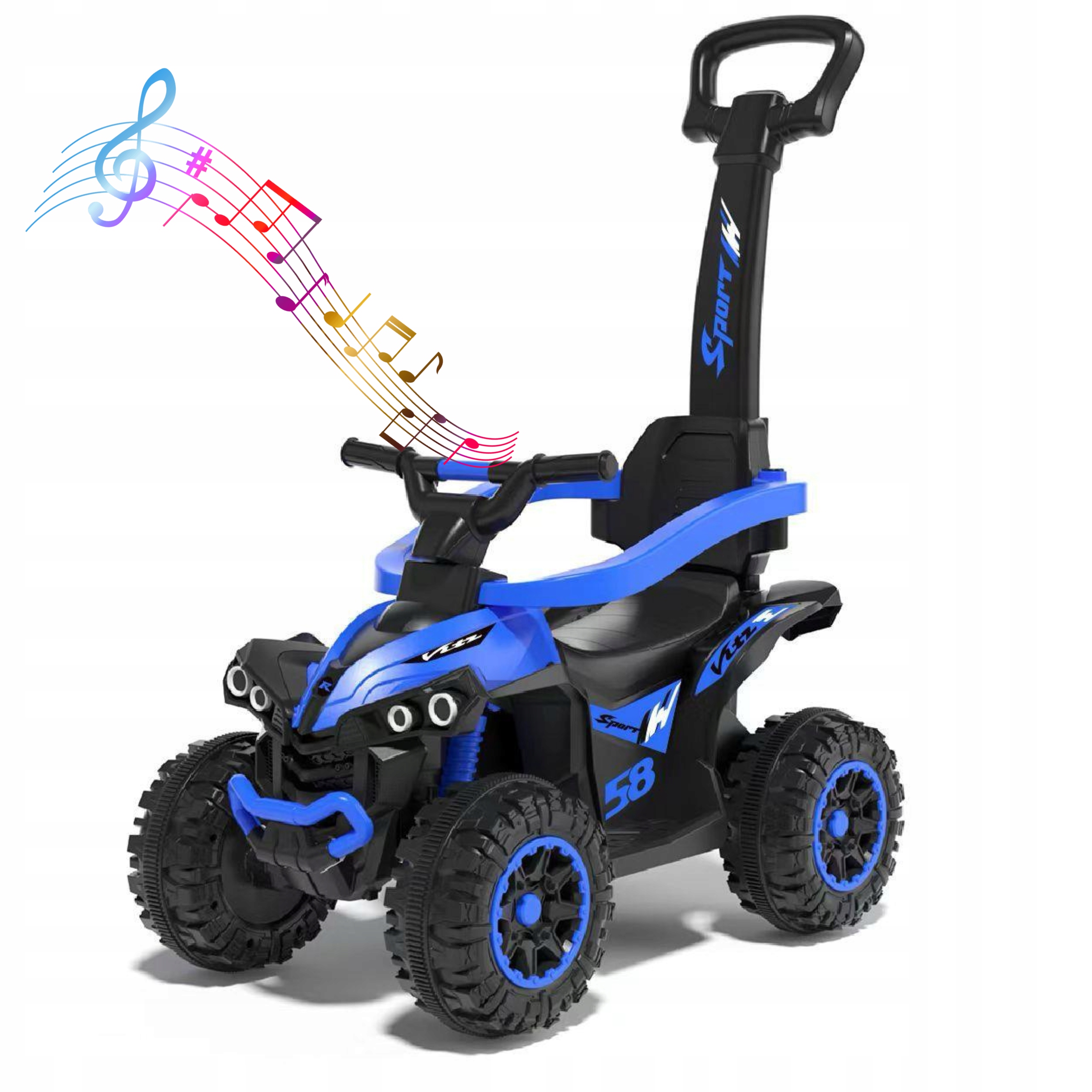 DĚTSKÉ ODRÁŽEDLO QUAD INTERAKTIVNÍ ODRÁŽEDLO S RUKOJETÍ BABYMIX MODRÉ LEDY