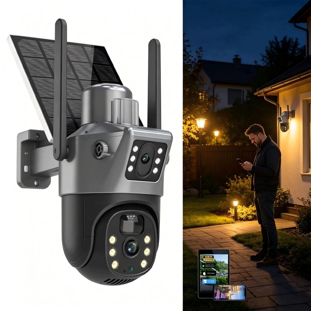 Venkovní solární kamera 4K Hd Dva objektivy Sim karta 8MP 4G Lte