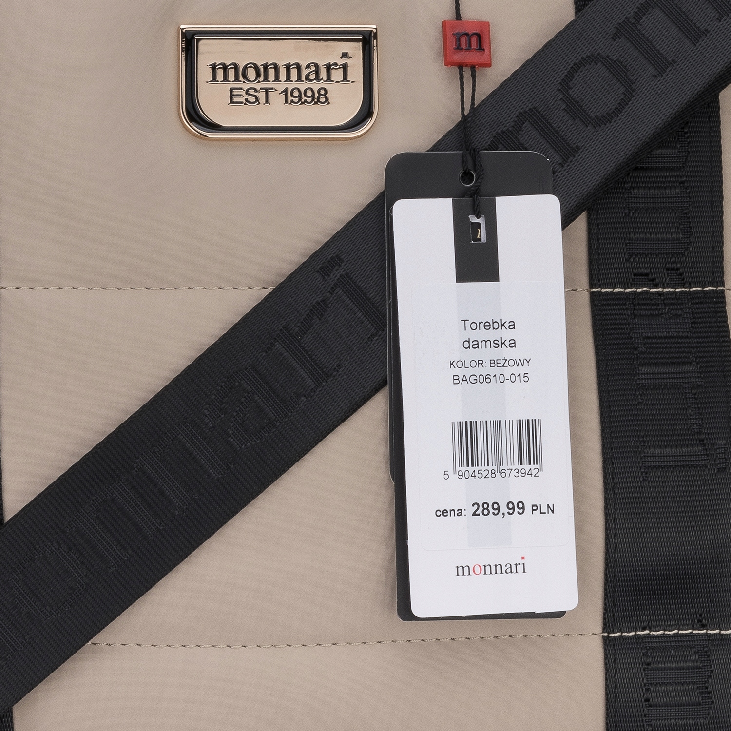 TOREBKA DUŻY SHOPPER LISTONOSZKA MONNARI PIKOWANA BEŻOWA PASEK Kolekcja MONNARI 2024