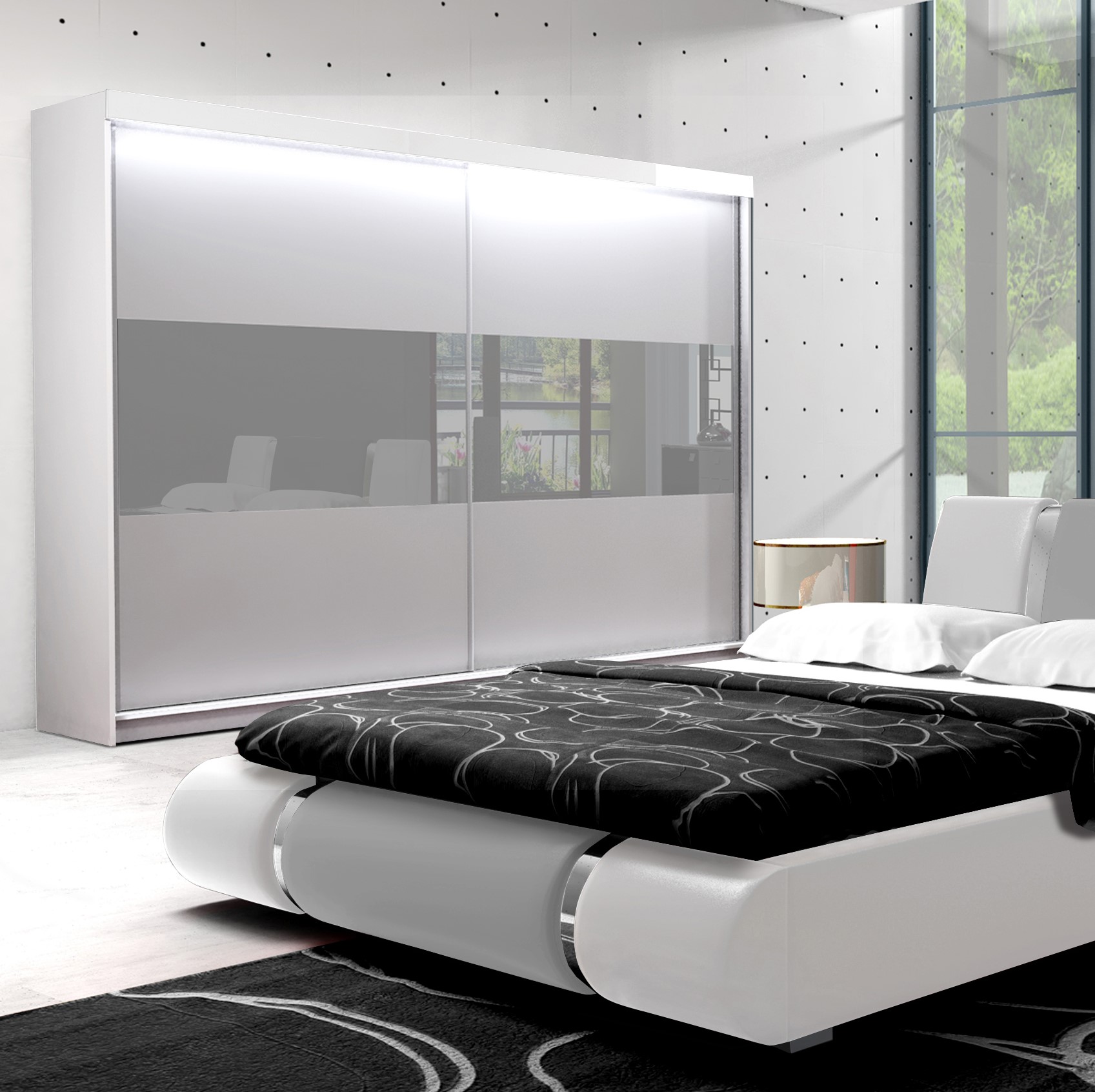 SZAFA BIAŁO-SZARA PŁYTA WYSOKI POŁYSK 200x216 Kod producenta 200x216