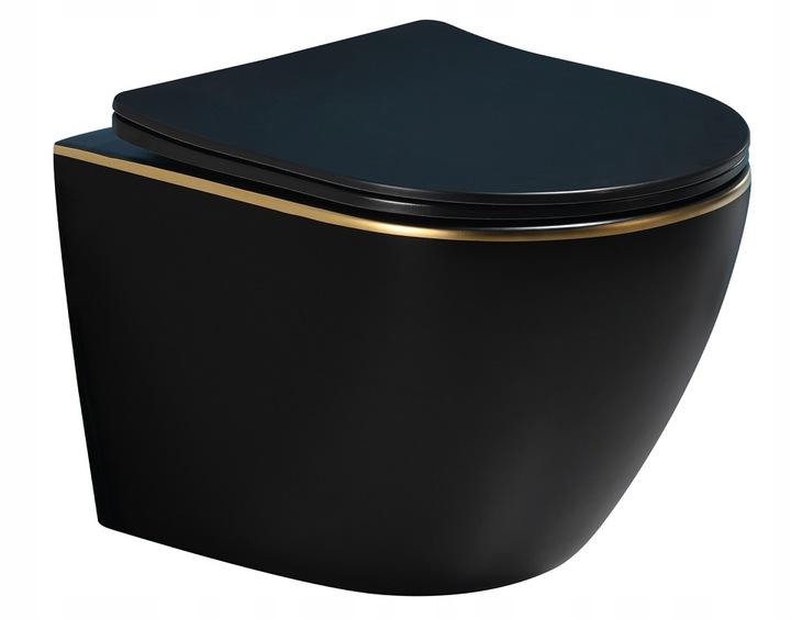 MISKA MUSZLA WC PODWIESZANA ARBO SLIM LINE CZARNY ZŁOTY DESKA W/O ŁW