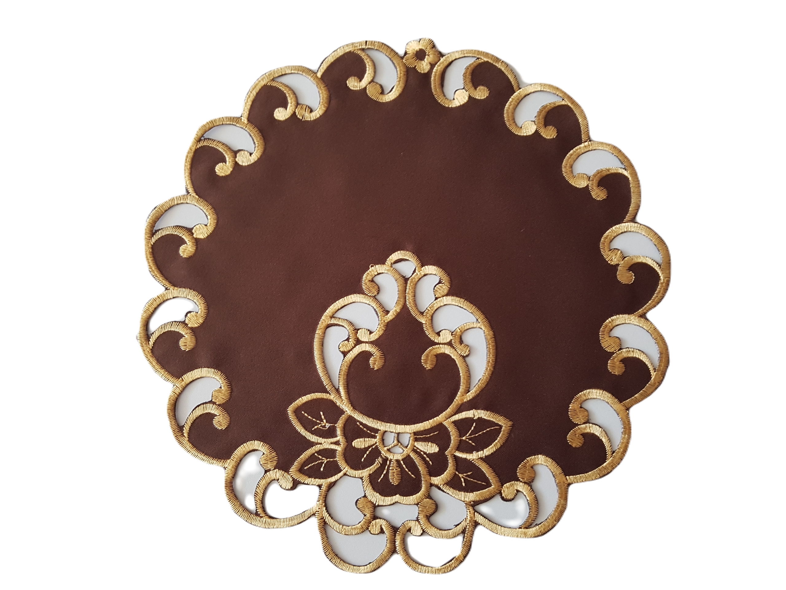 

Serwetka brązowa 30 cm kwiat złoty haft