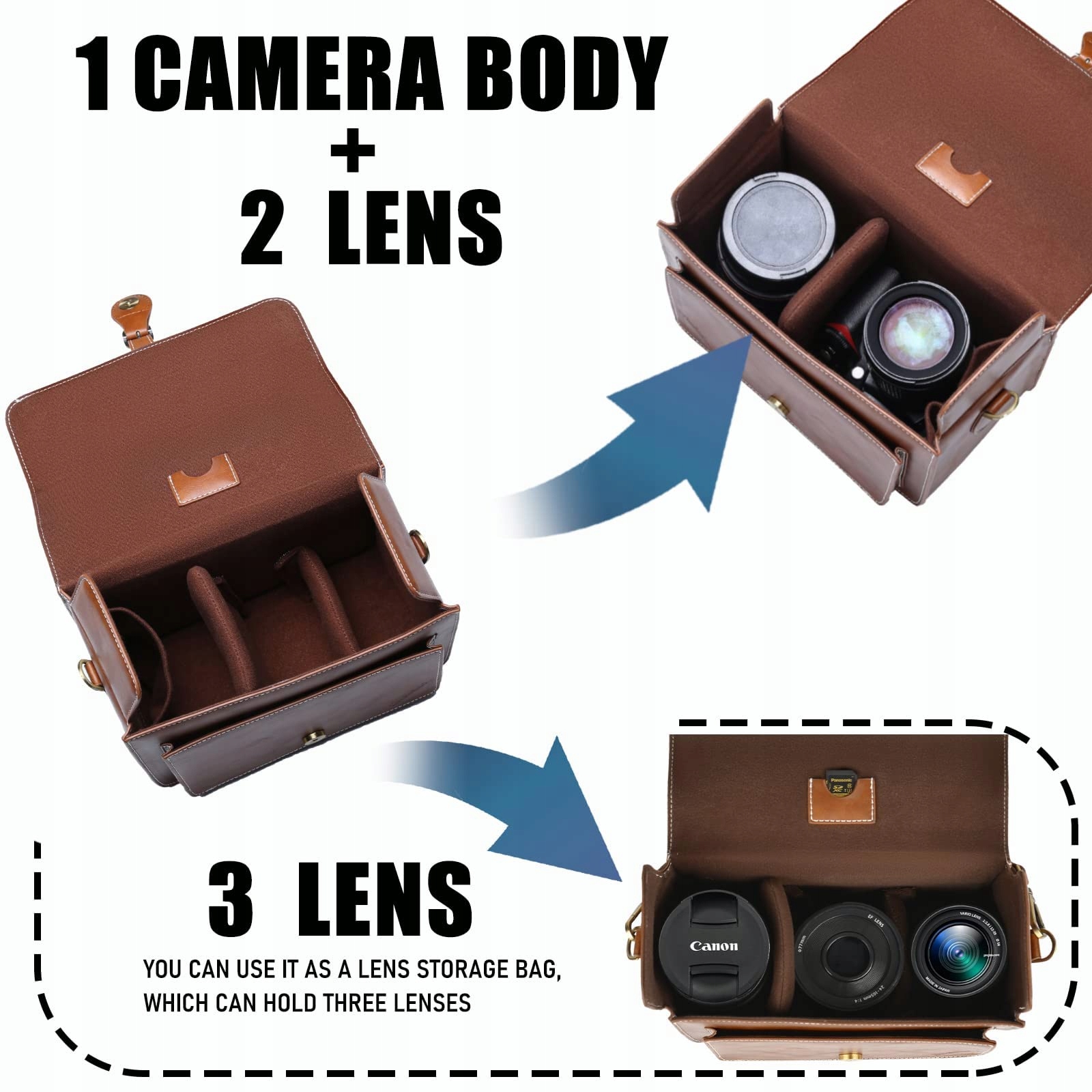 CWATCUN Torba Na Aparat Retro Wodoodporna Do Canon Nikon Sony SLR DSLR M — miniatura 3