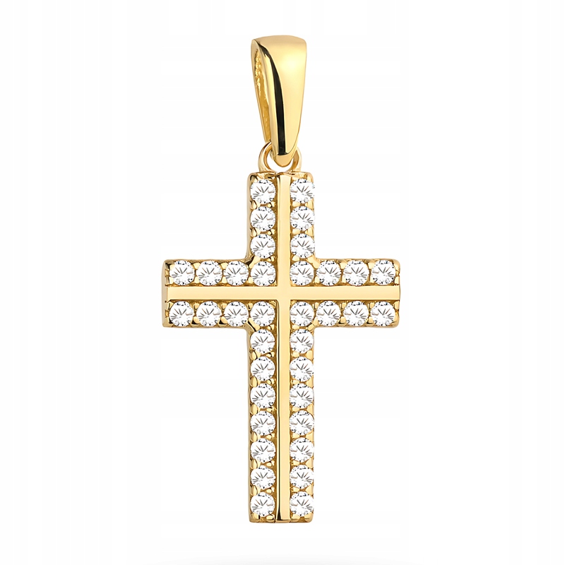Zlatý Křížek Kříž pr. 585 Klasický rámovaný bílými zirkony 14k