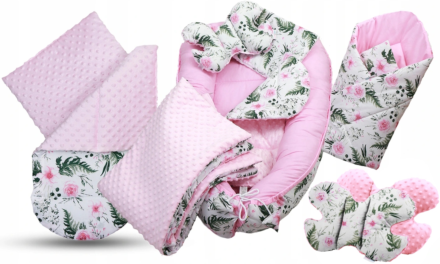 KOKON NIEMOWLĘCY GNIAZDO KOJEC MINKY ZESTAW XXL BABYMAM 7 EL.