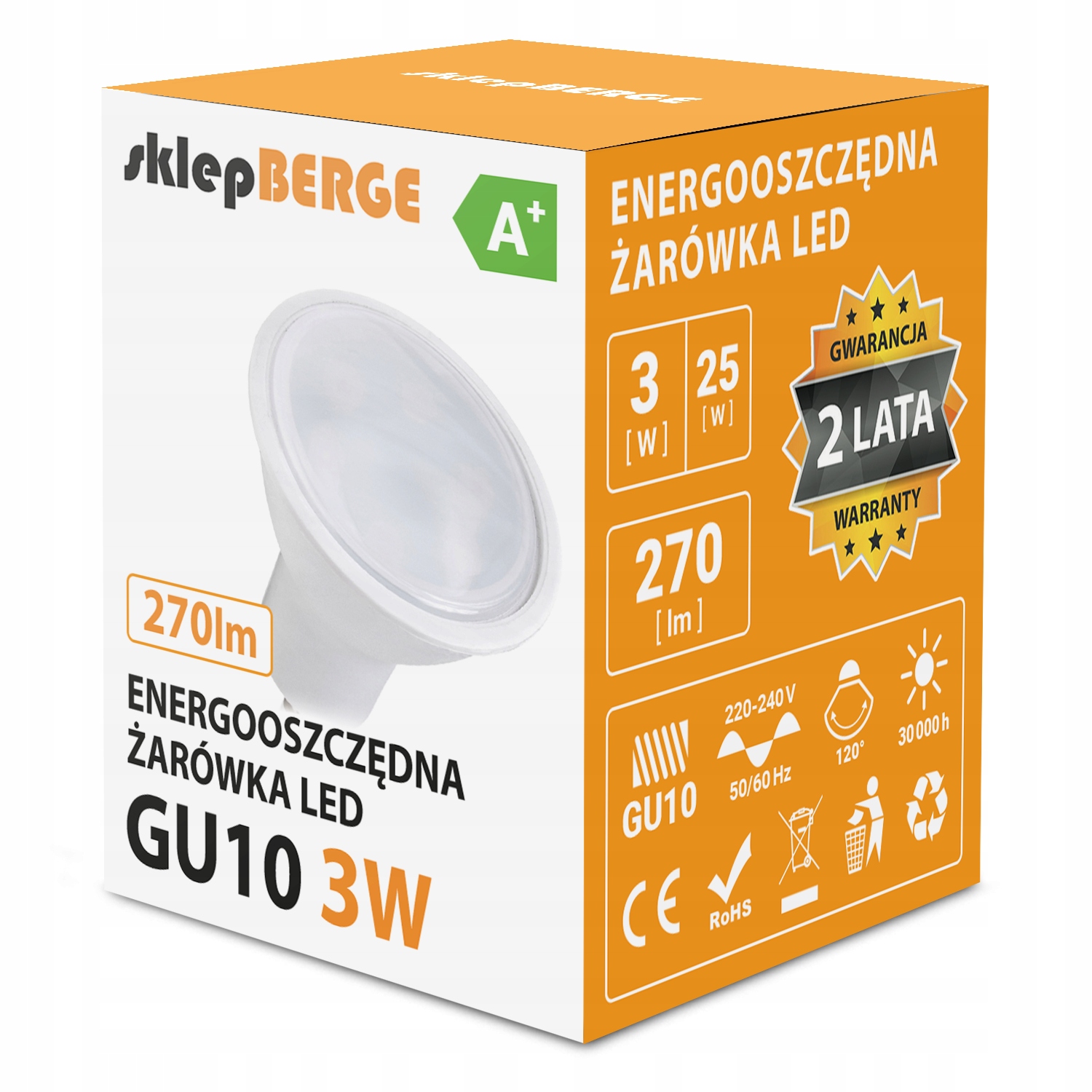 Żarówka LED GU10 3W SMD2835 b.ciepła