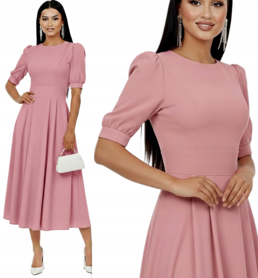 Dámské šaty na křtinové přijímání Svatební Hostina Elegantní šaty s bufíky Mid Růže XXL