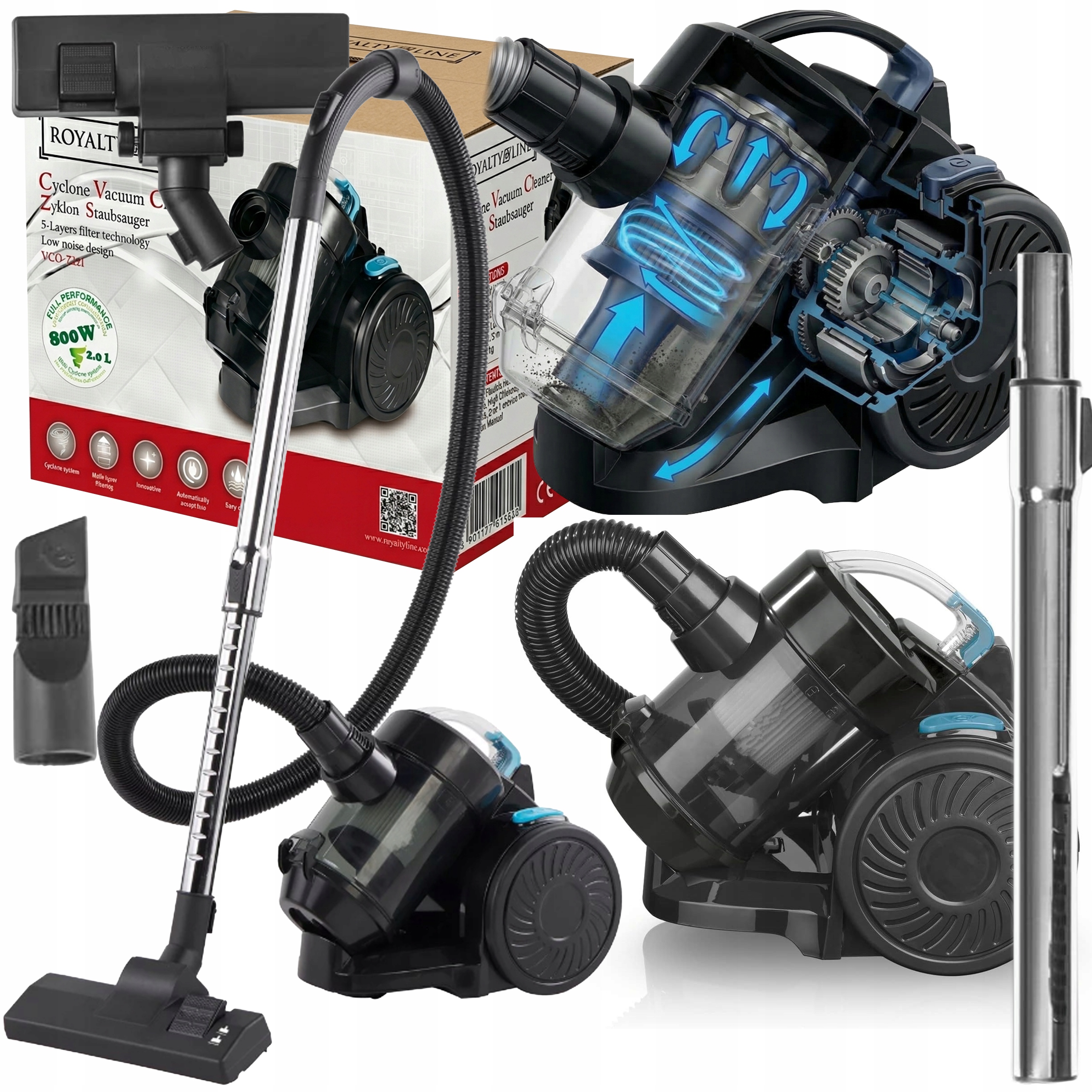 Vysavač Bezsáčkový Cyklonový Domácí 2L 800W Hepa Filtr Tichý Kompaktní