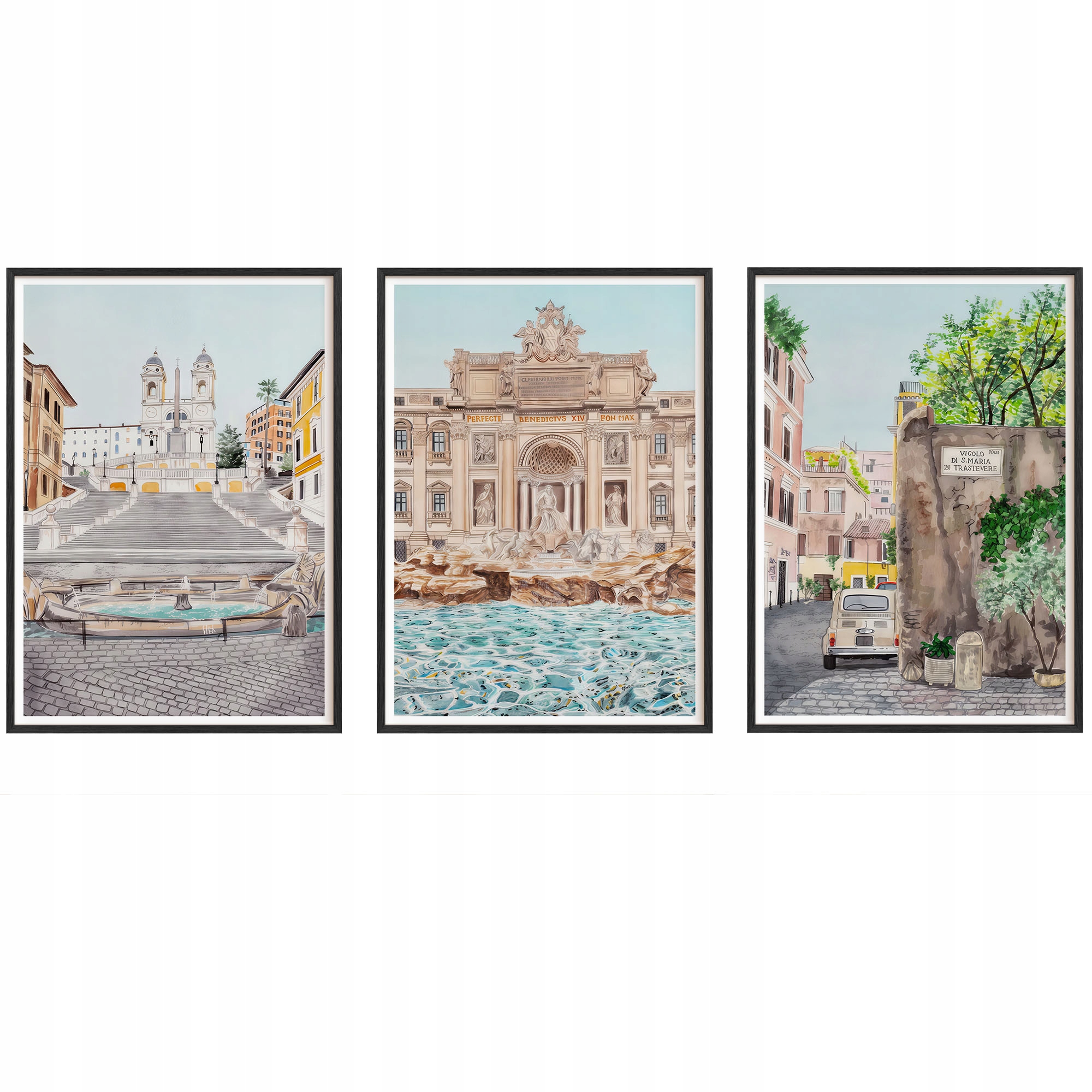 Obrazy Rím Taliansko Plagáty Drevené rámy Čierne 3ks 30x42 cm