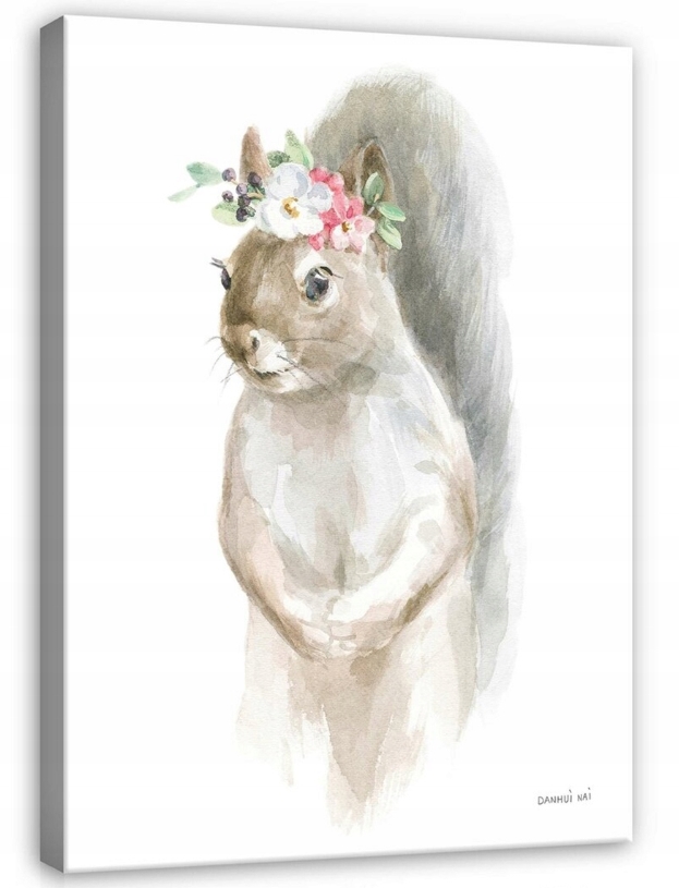 Obraz 80x120 Veverka věnec květiny akvarel příroda zvířata umění