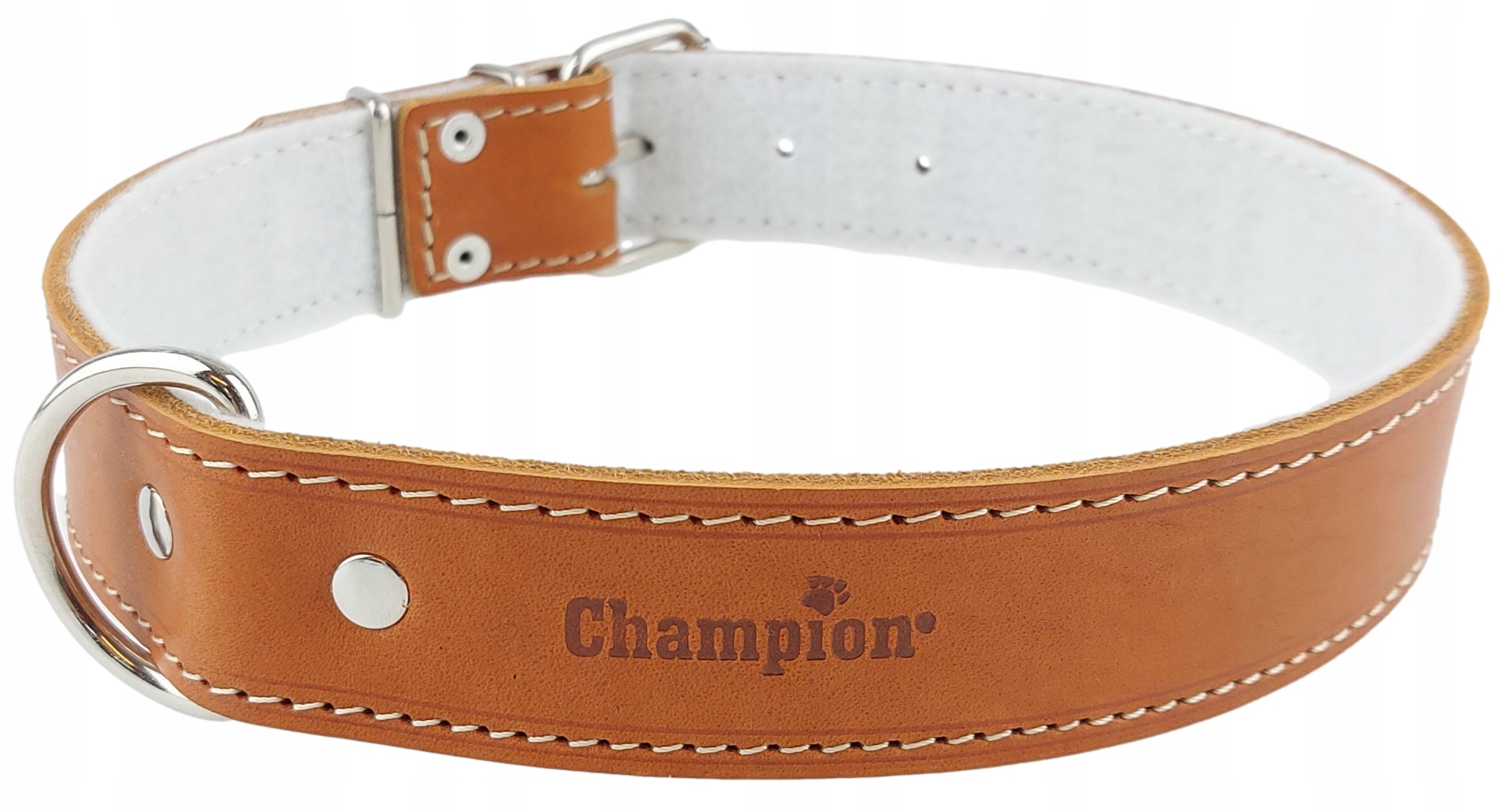 Obojek pro psa Lícová kůže Polský Výrobce Champion 80 cm/4 cm Koniak