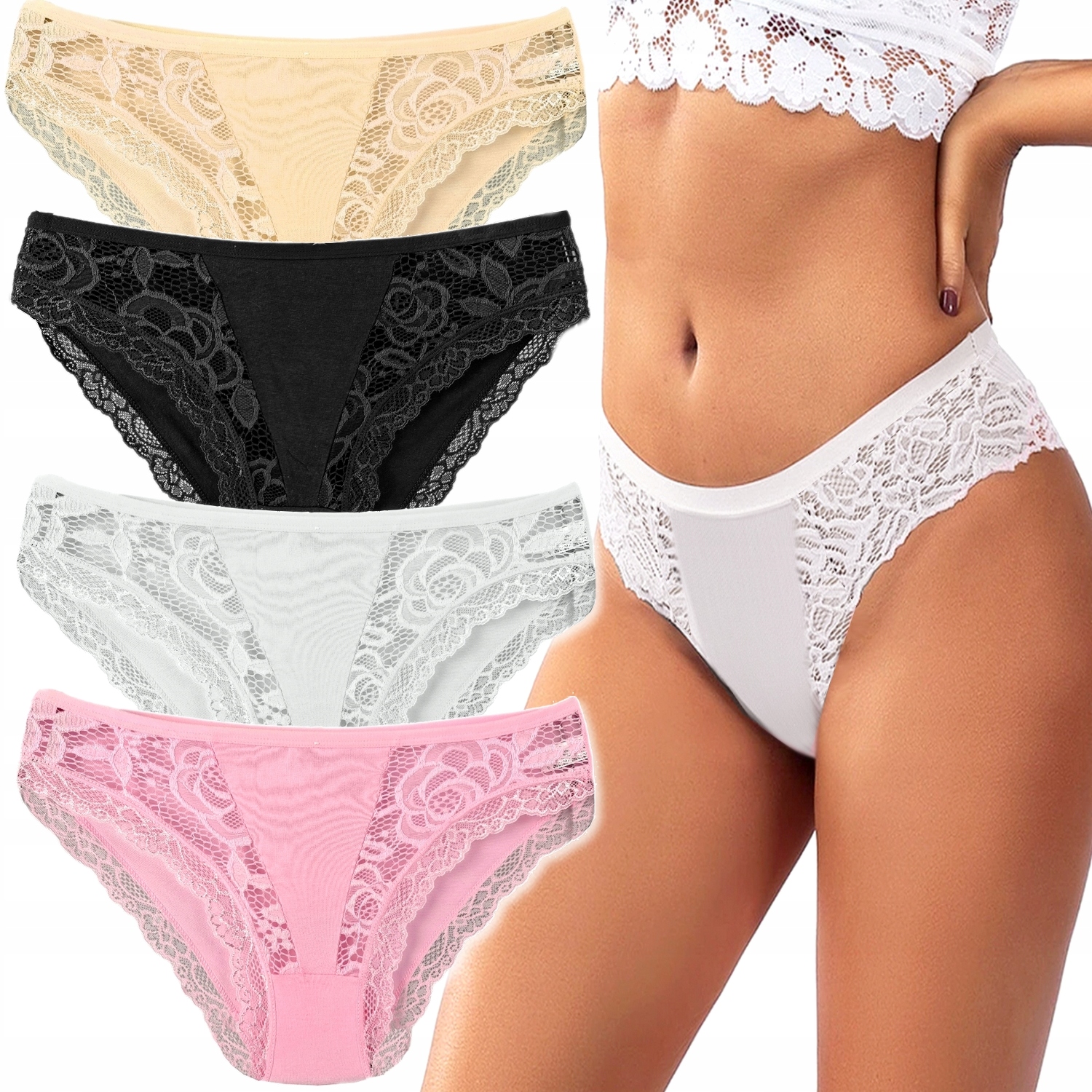 

4x Majtki Koronkowe Figi Bawełniane Jakość L/XL