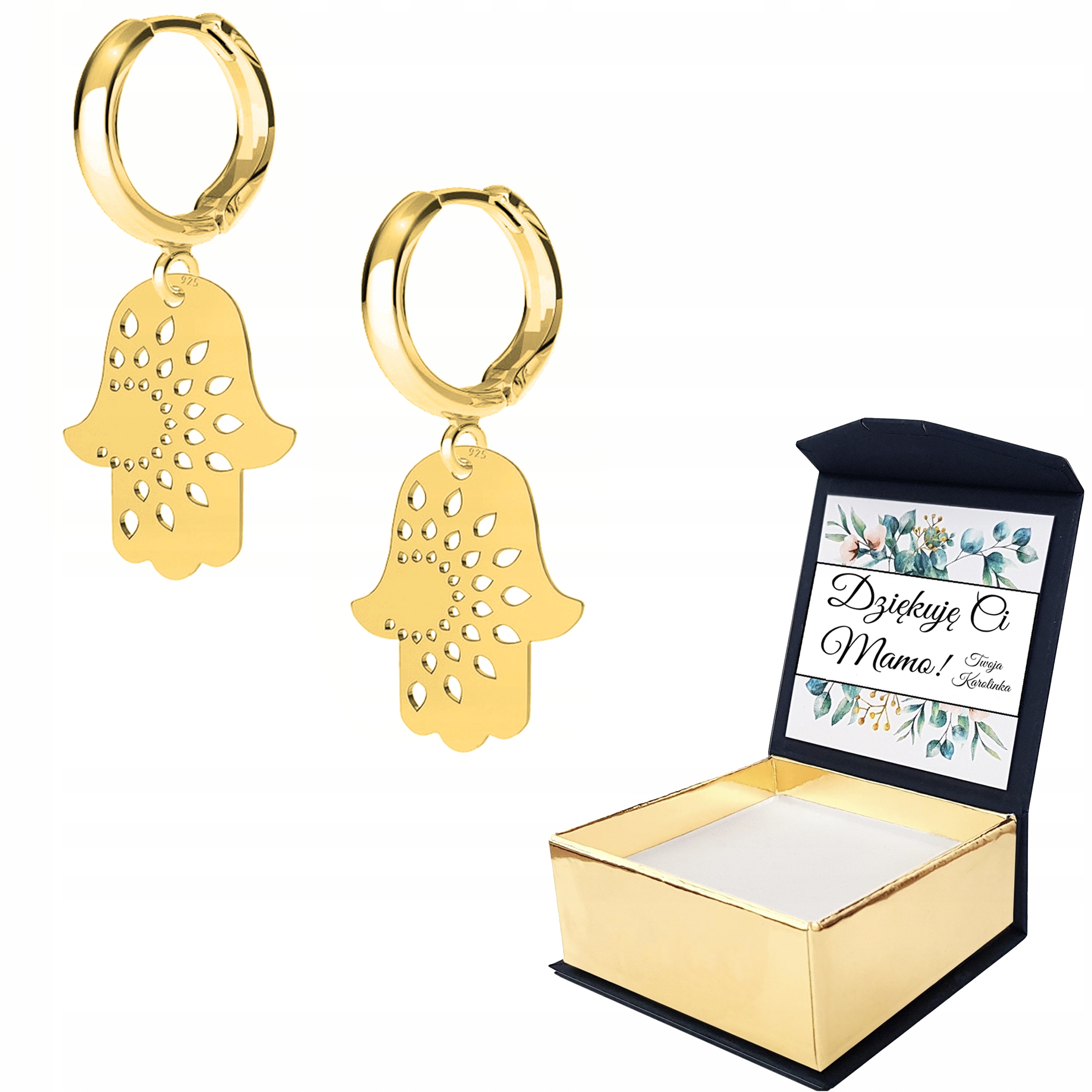 Náušnice zlaté Ruka Prozřetelnosti 925 Vlastní Potisk