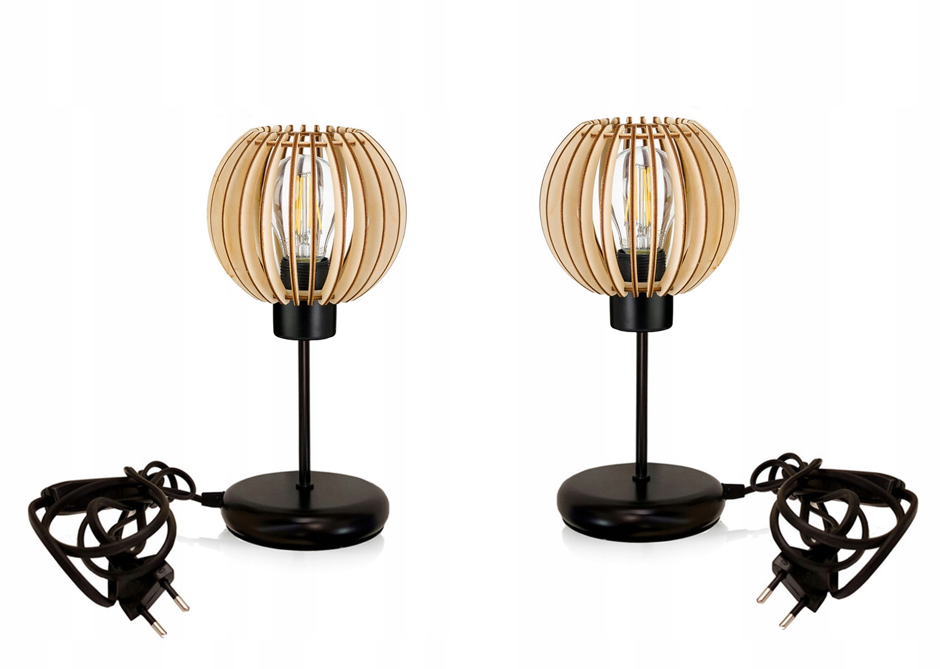 ZESTAW 2X LAMPKA NOCNA LED BIURKOWA STOŁOWA LOFT DREWNO E27 PRZEWÓD 2 METRY