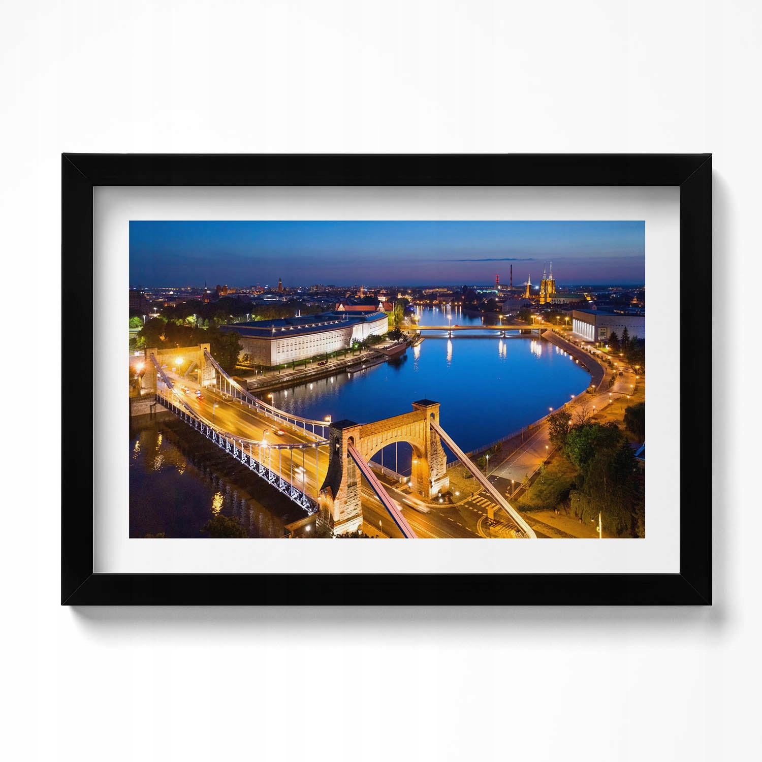 Dekorativní nástěnný obraz v rámu s loftovou grafikou Město v noci Vratislav 30x20 cm