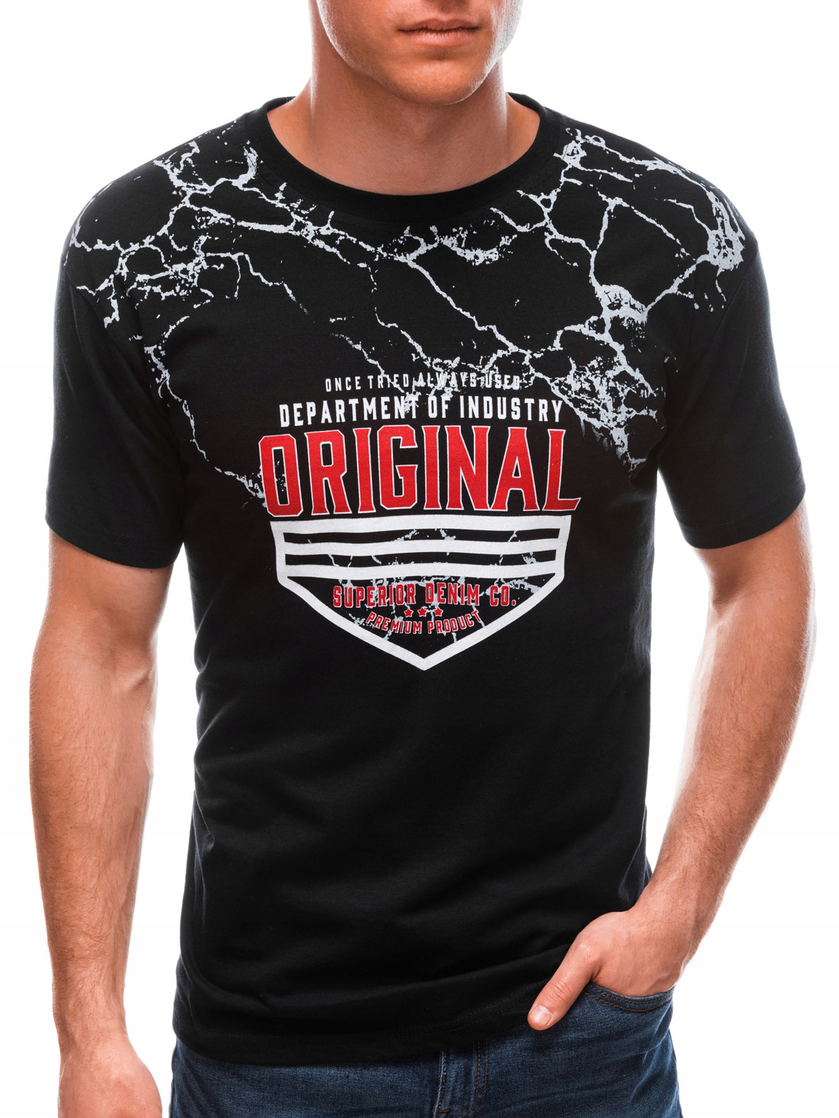 

T-shirt męski z nadrukiem 1644S czarny M