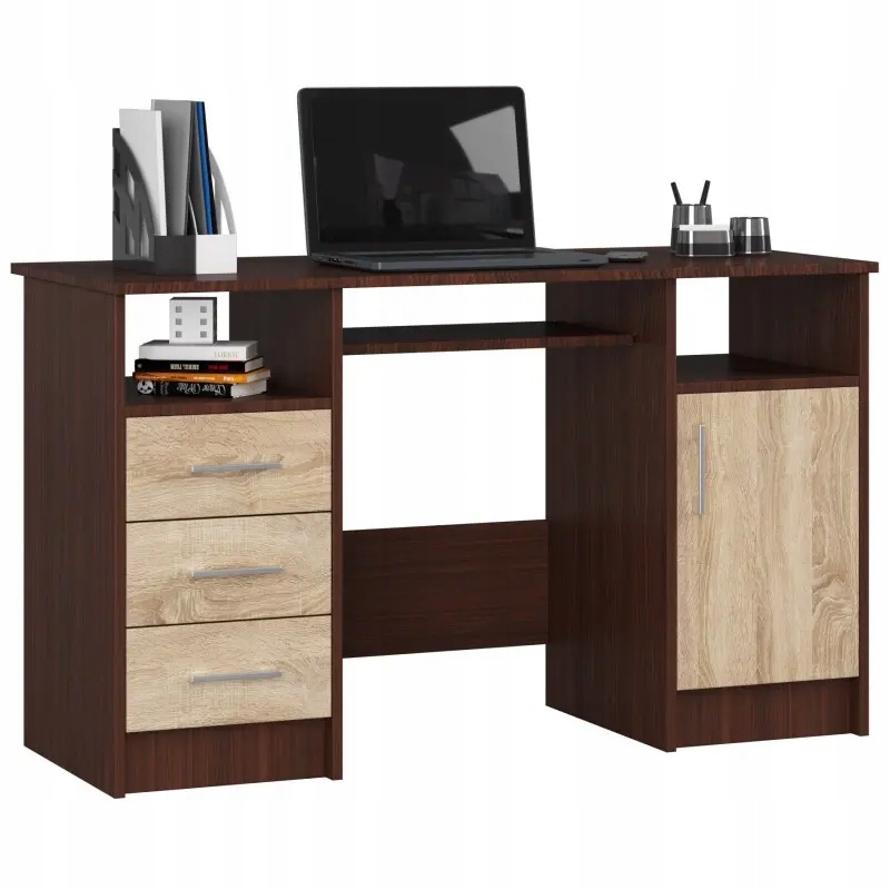 

Biurko do gabinetu 124 cm brązowe z szufladami