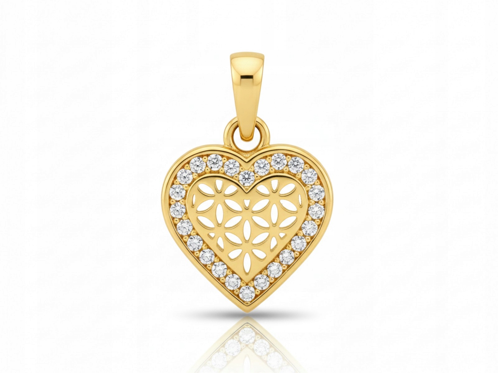 Srdce zlatý přívěsek s prolamovaným středem 585 Bílé Zirkony Srdíčko 0.9 g