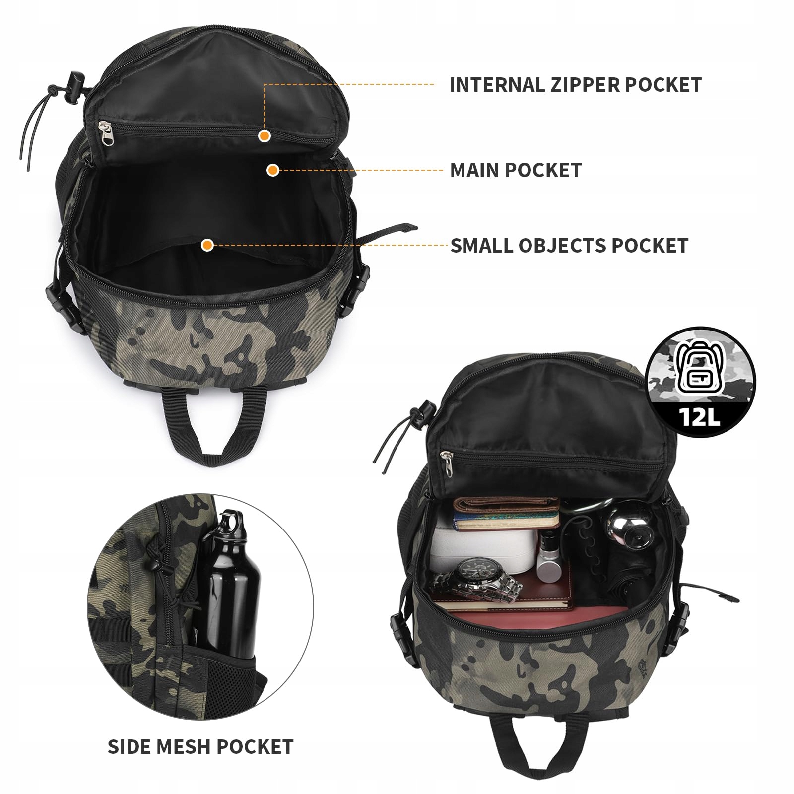 HUNTVP Plecak Taktyczny 12L Wodoodporny Molle Outdoor Wojskowy — miniatura 3