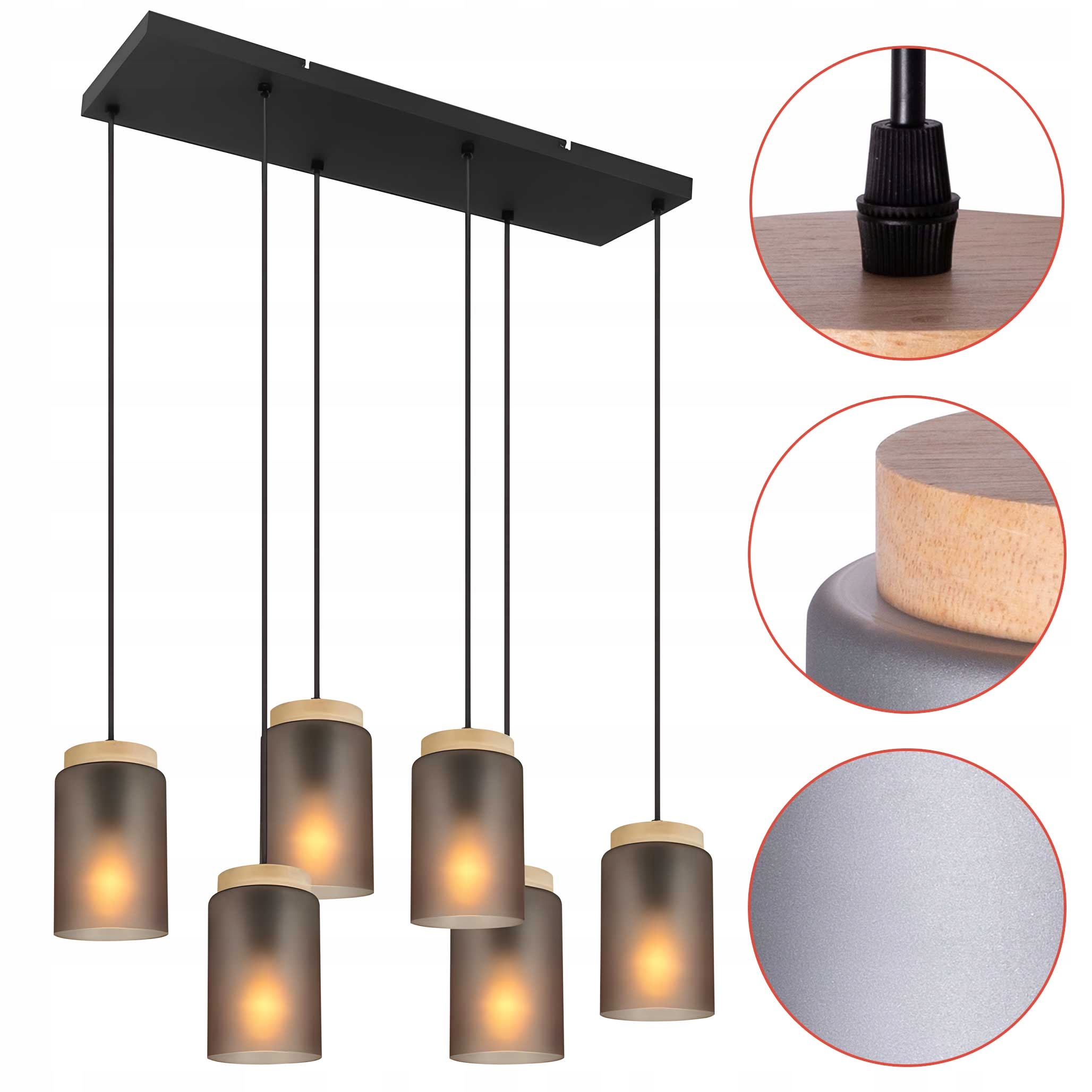 Závesná lampa Loft Frosted Grey Mrazené sklo 6xE27 Lampa do kuchyne jedálne