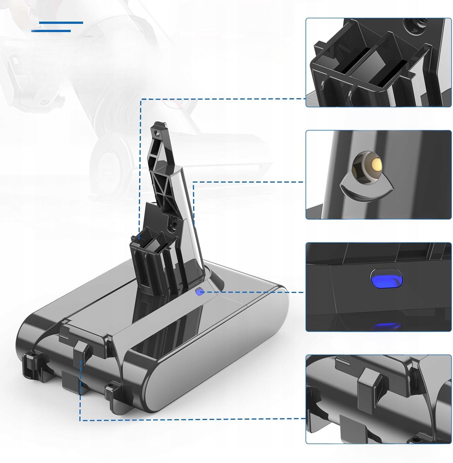 Baterie V7 pro Dyson V7 Vyměnitelná Akumulátor 21.6 V 6000 mAh 129.6 Wh