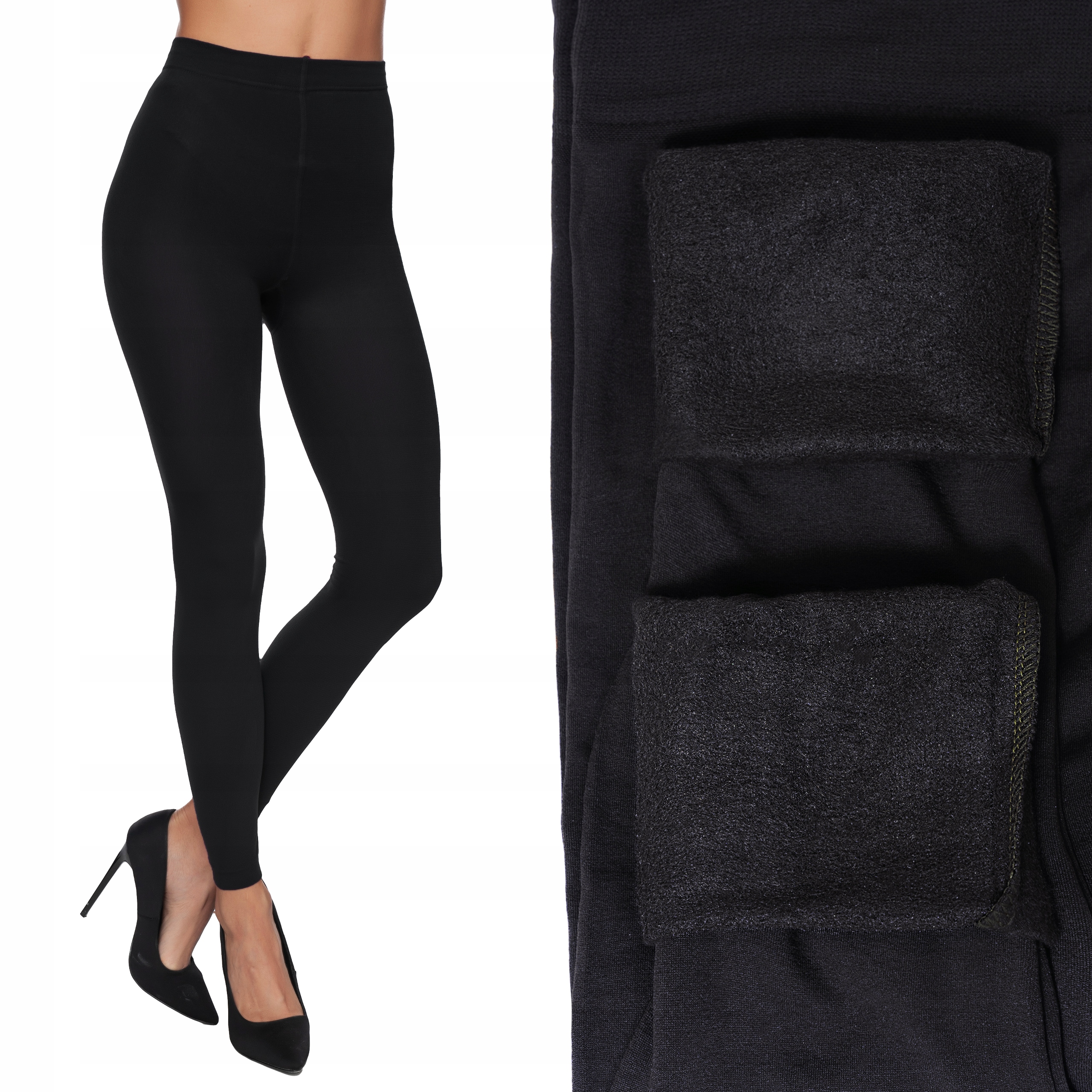 Černé legíny 330 Den s kašmírem, Zateplené fleecem