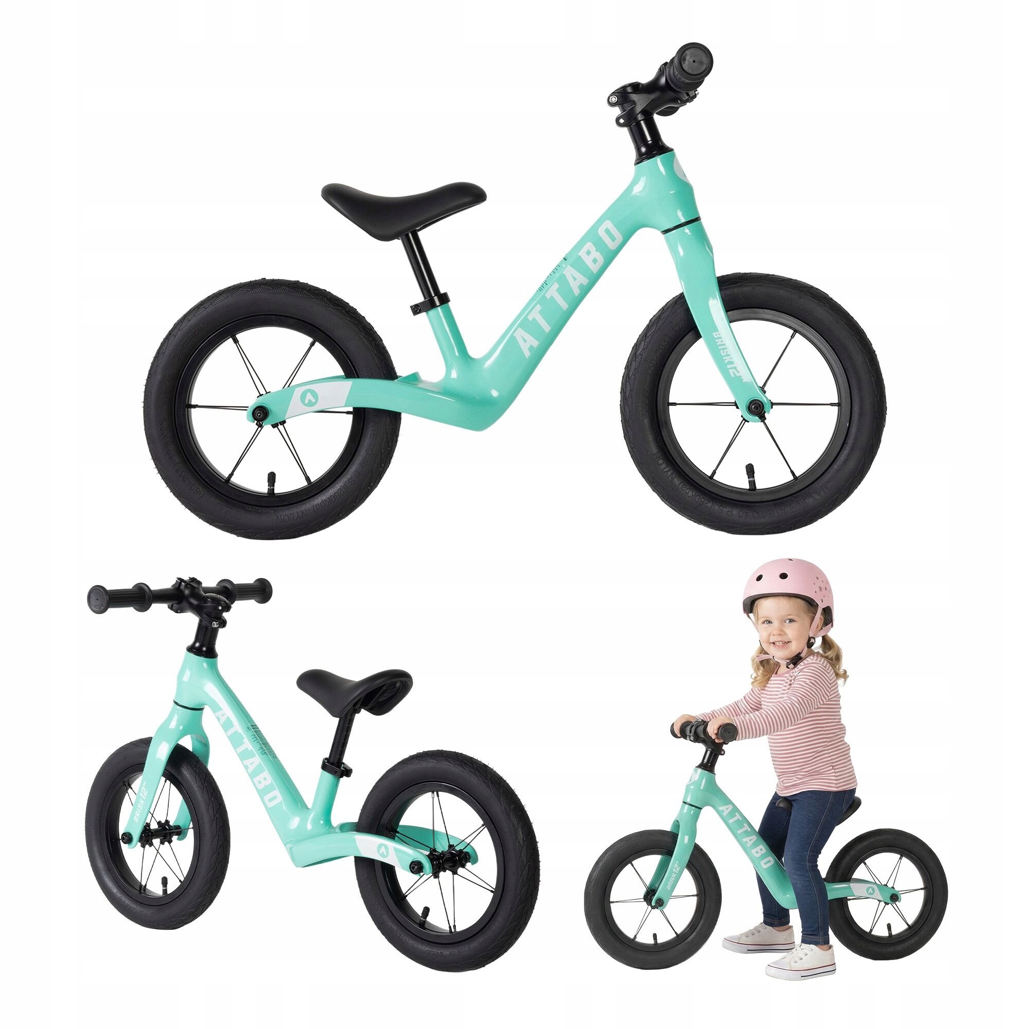 Rowerek biegowy Attabo Brisk magnezowy turkusowy 12" ultra lekki 3,3 kg