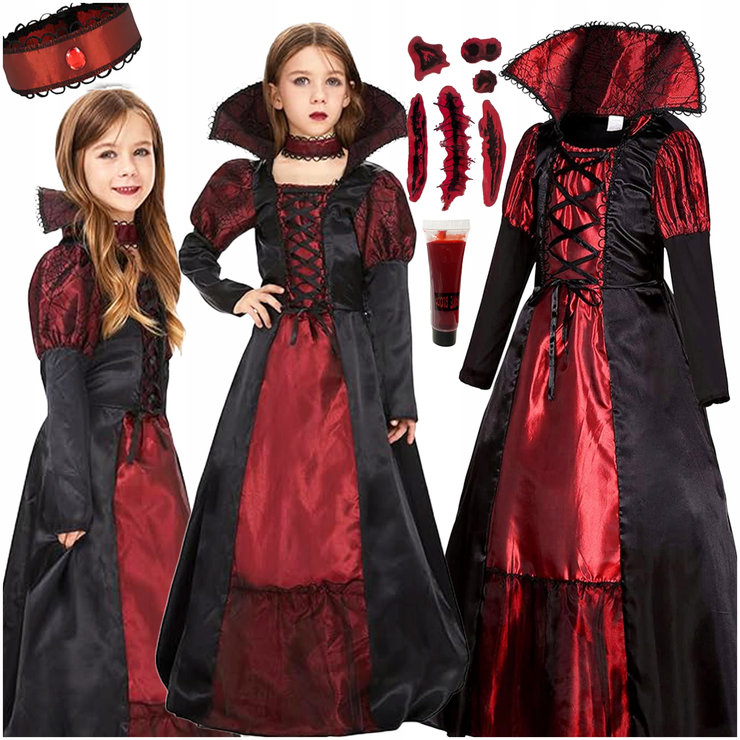 VAMPYRO KARNAVALO KOSTIUMAS GOTIKINĖ SUKNELĖ HELOVYNO KOSTIUMAS 134 / 140