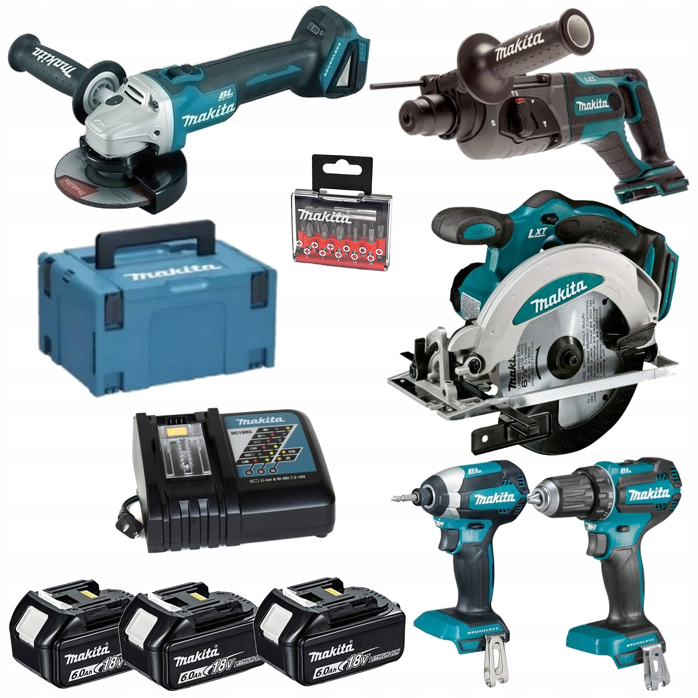 MAKITA 5PCS комбо набор инструментов 18V 3X6AH безшовный