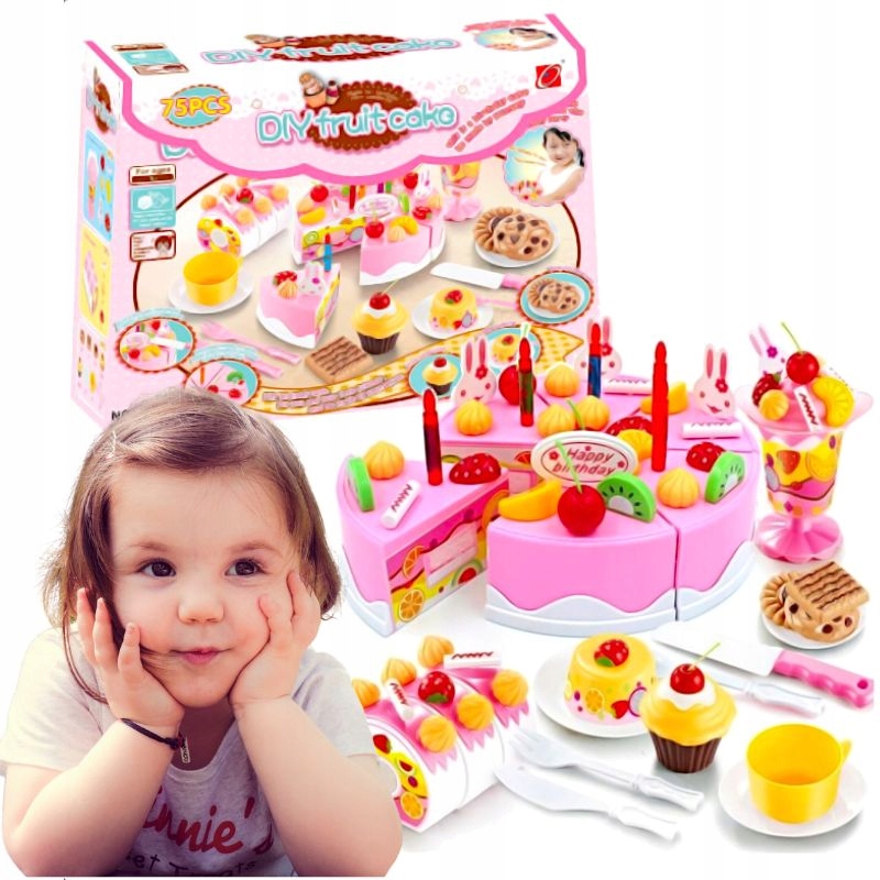 TORT URODZINOWY DO KROJENIA KUCHNIA AKCESORIA DLA DZIECI ZESTAW 75 EL.
