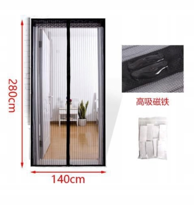 MOSKITIERA NA DRZWI BALKONOWE z MAGNESEM MOCNA 140x280cm CZARNY / BIAŁY