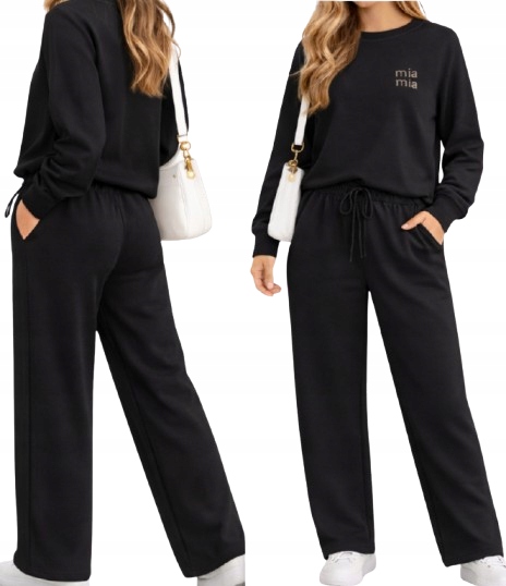 Komplet Dresowy Damski Bawełniany Dres Szerokie Spodnie Troczki Modny M