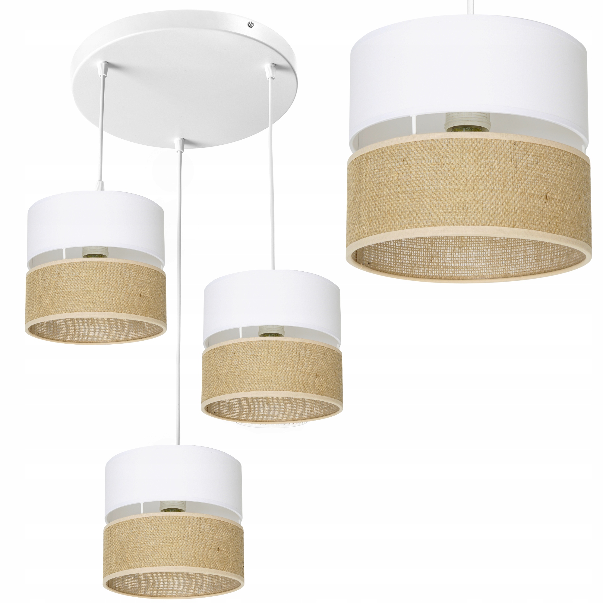 Závěsná Stropní Lampa Žiradnol Juta Boho Jutová Duo Talíř Bílá E27