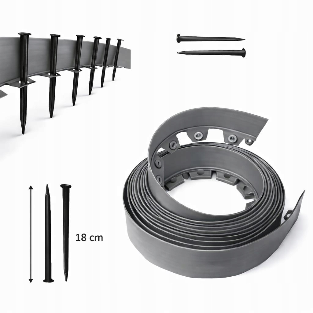 Zahradní Lem Trávníkový 20 m Šedý 8 cm Plast Silný Vysoký