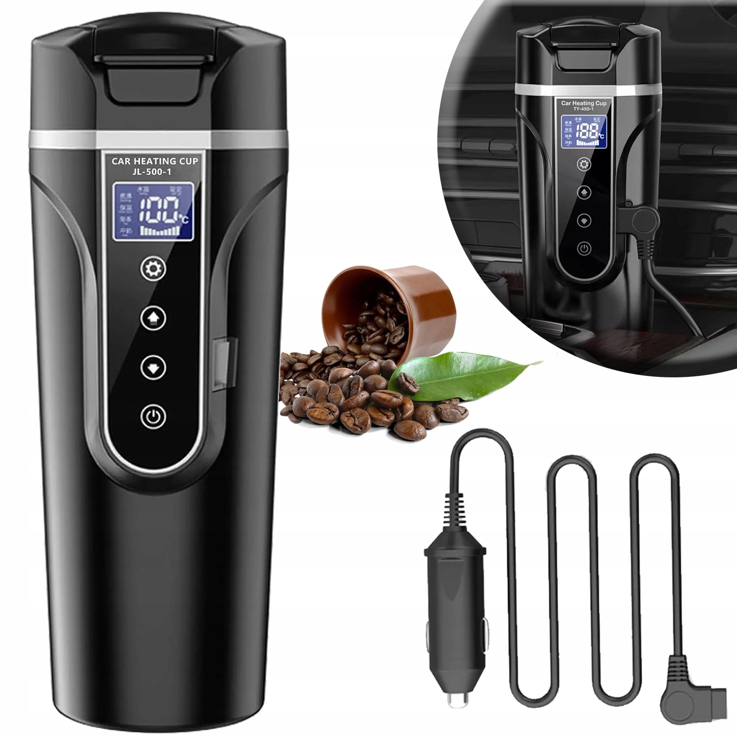 Automobilová varná konvice 12V/24V, Rychlé Předehřívání, Zástrčka zapalovače, 500 ml