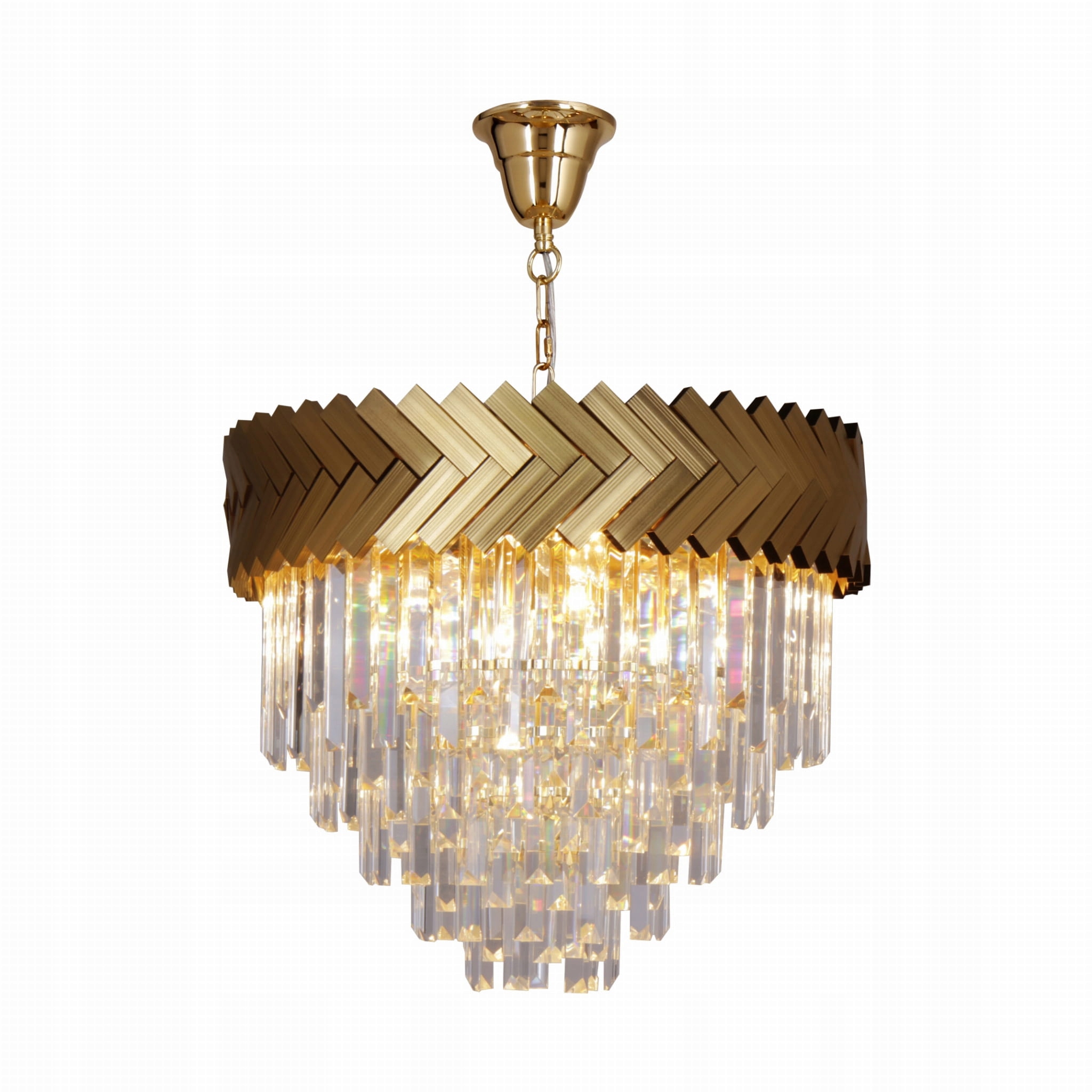 Mimořádně elegantní křišťálová lampa Lyon, zlatý jedlový vzor do obývacího pokoje