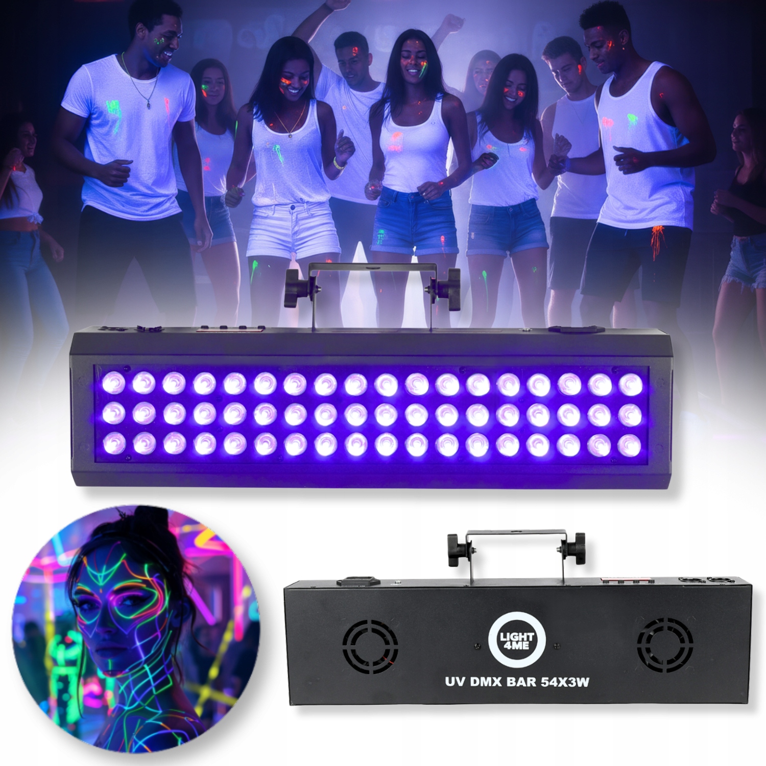 Led Jevištní Osvětlovací Lišta Ultrafialová Uv DMX 54X3W IP20