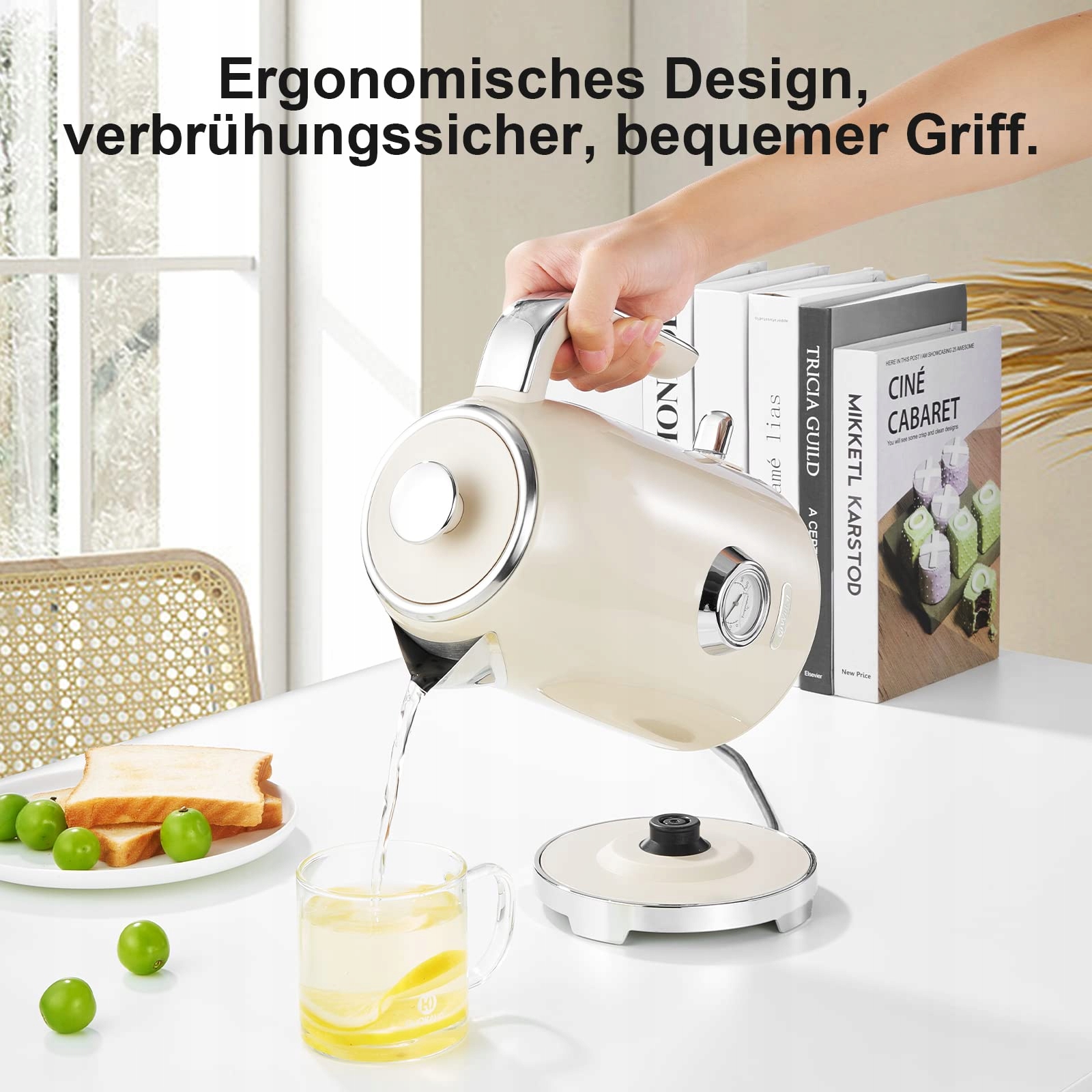 WILTAL Zestaw Retro Czajnik 1,7L 2200W Kremowy Stalowy Z Termometrem — miniatura 5