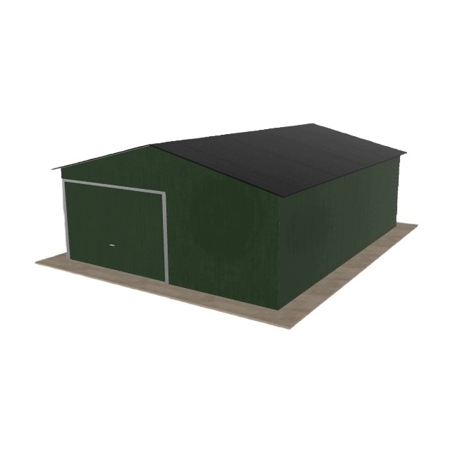 Plechová garáž 5.5 x 7 m jednopolohová, dvouspádová, zelená