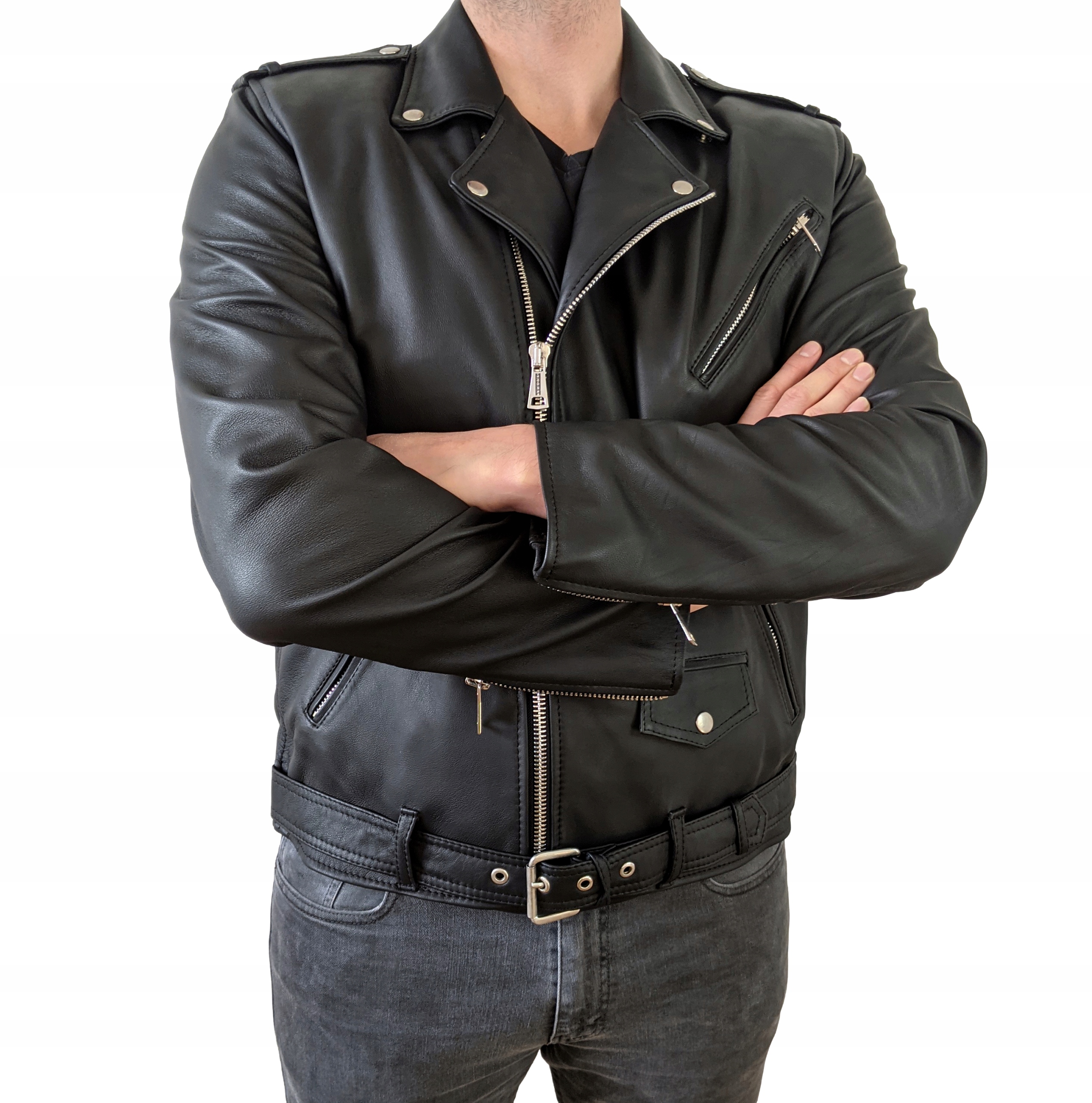 Ramoneska - Kurtka skórzana męska - S - naturalna Model Ramoneska