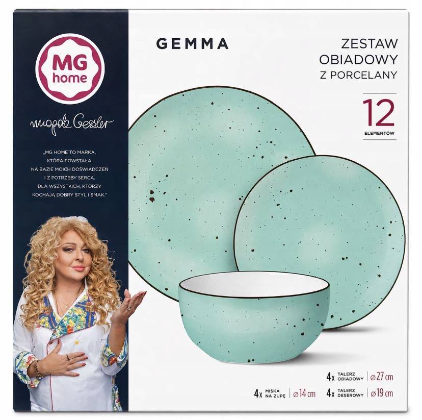 Komplet Porcelana Zestaw Serwis Obiadowy Talerze 12el 4 Osoby Gemma Mg Home