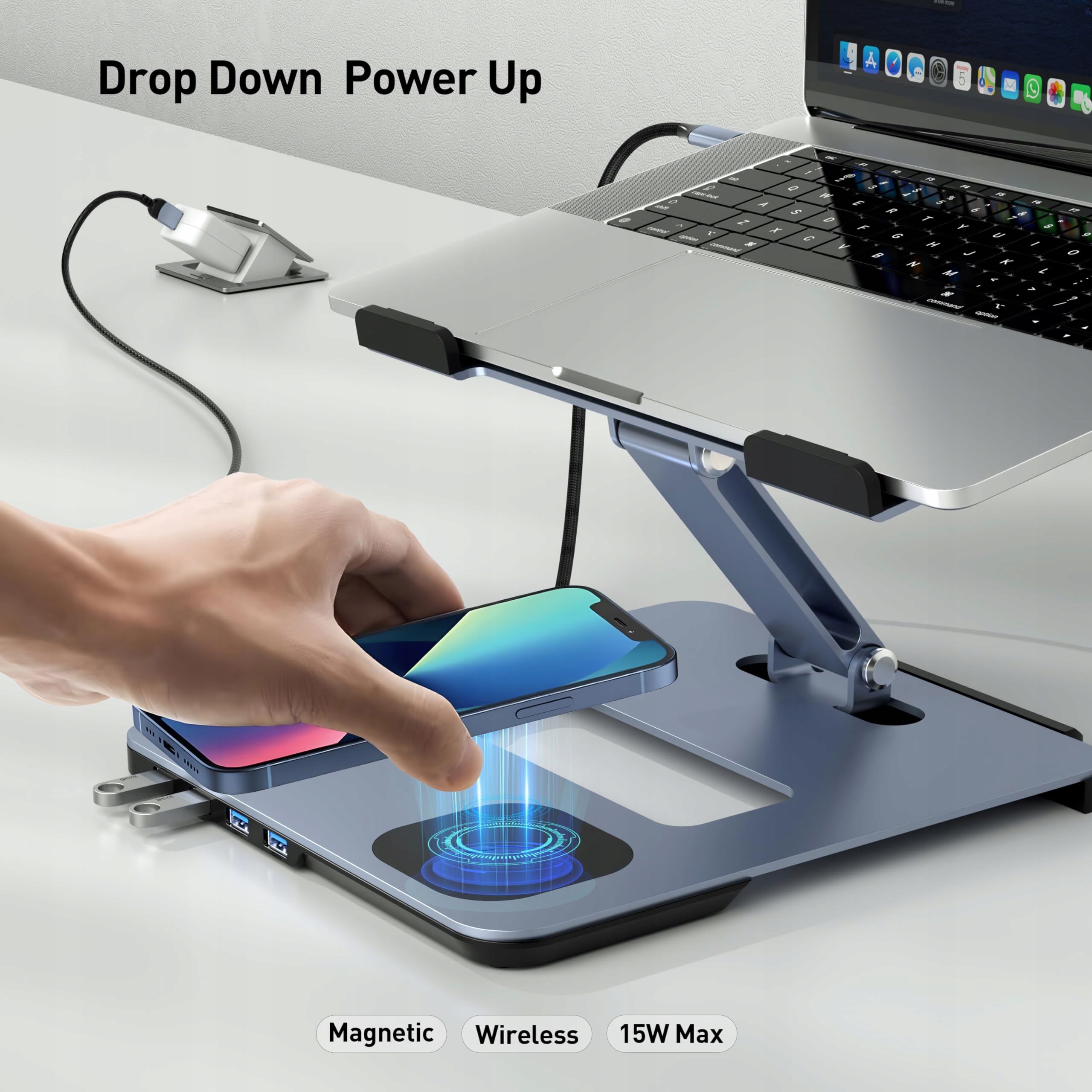 BENFEI ALUMINIOWY STOJAK PODKŁADKA POD LAPTOPA Z USB C 6W1 MAG SAFE — miniatura 5