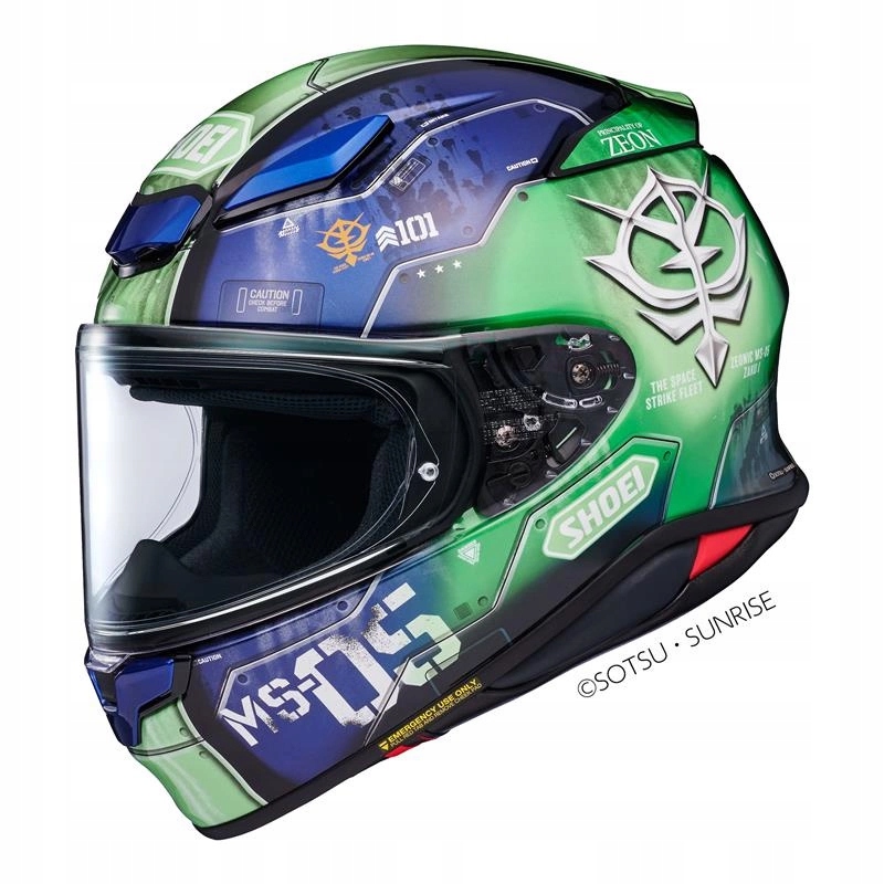 Motocyklová prilba Shoei NXR2 Zaku I TC-11 zelená modrá Darčeky