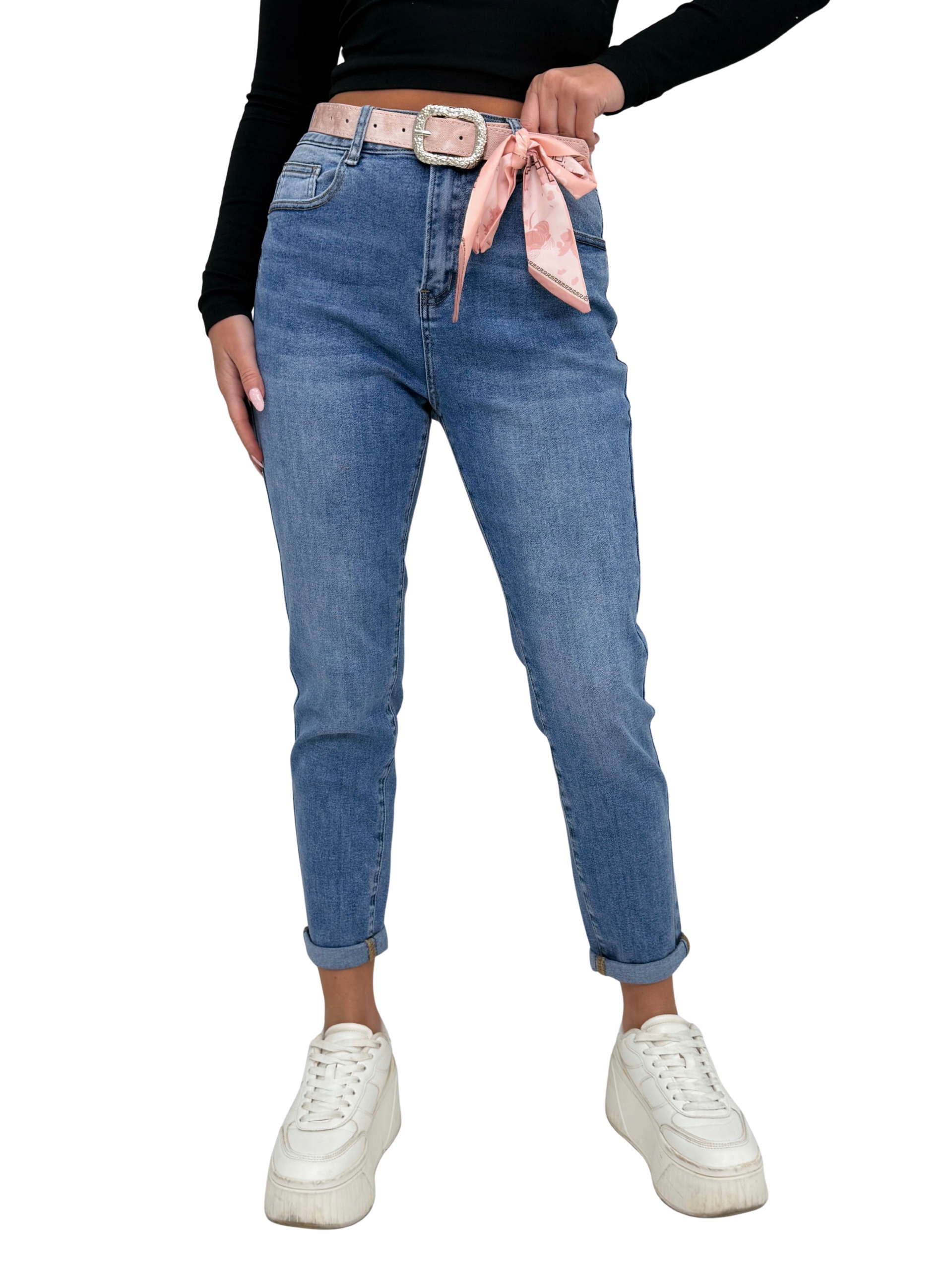 Dámské džíny jednoduché skinny M.Sara modré s páskem, velikost M