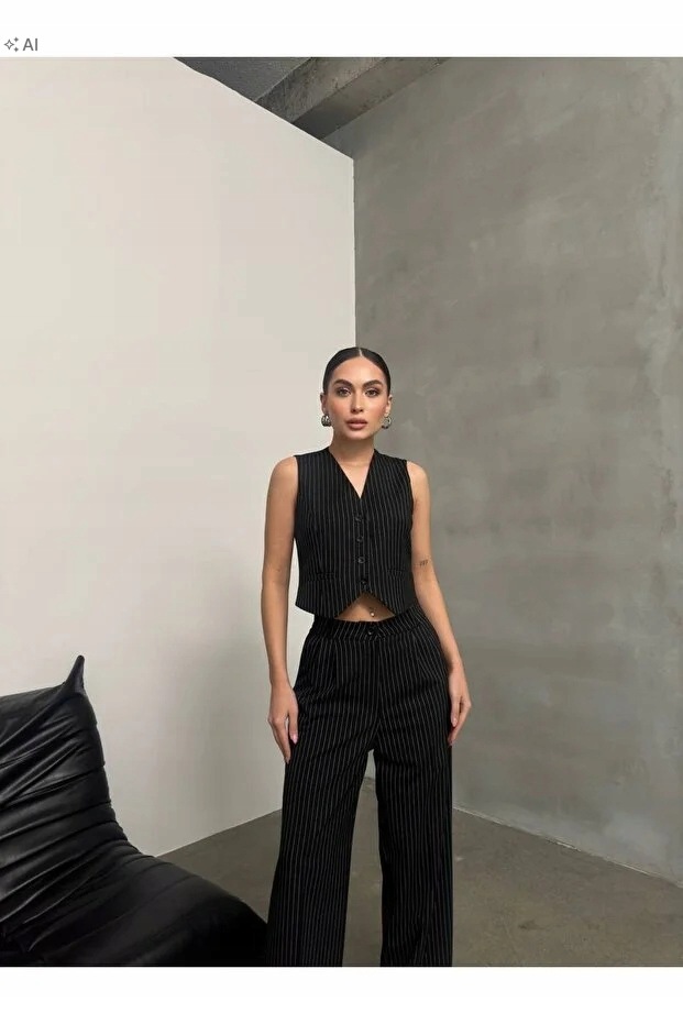Černý Žebrovaný Komplet Ve Stylu Minimal S 5IA