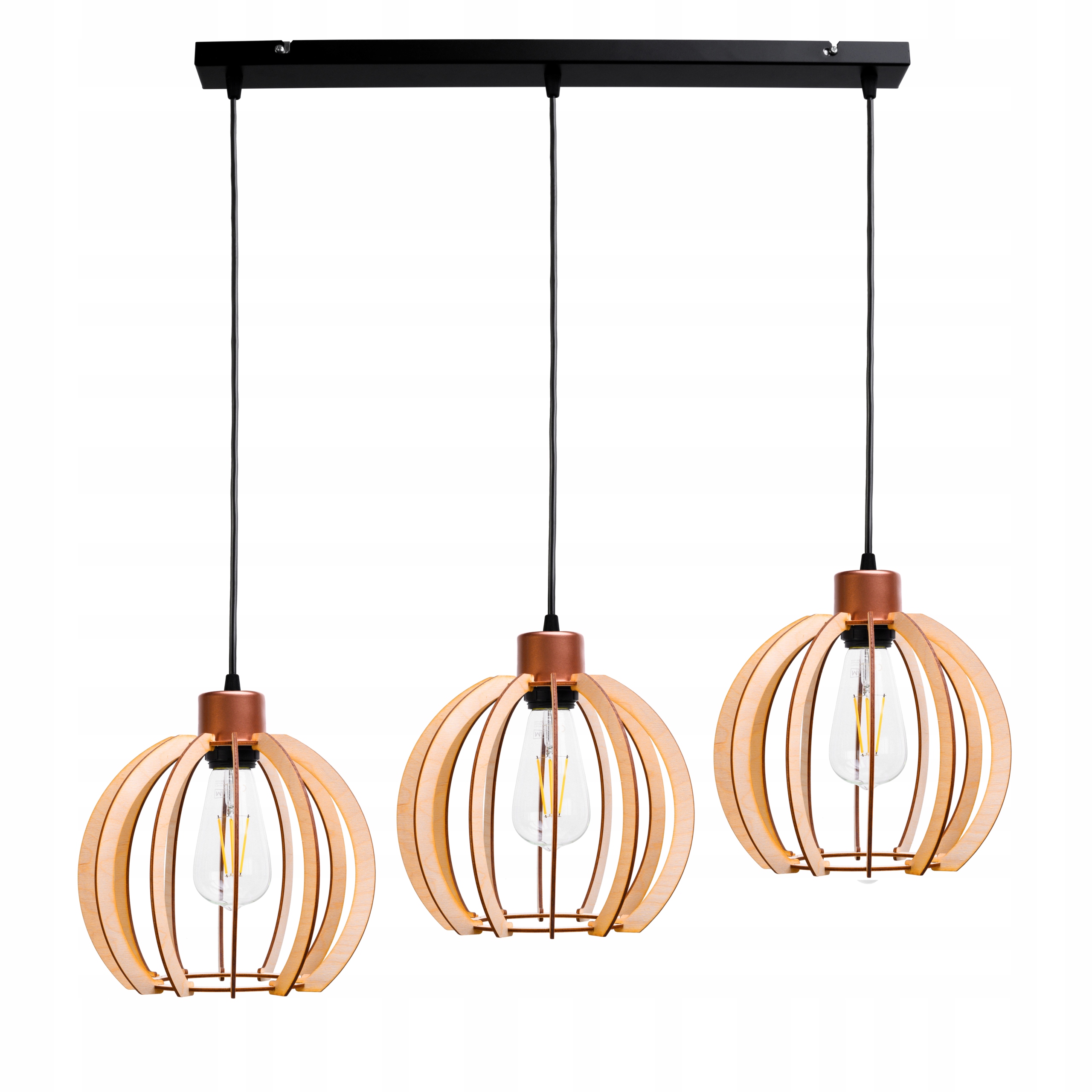 Závěsná stropní lampa Berge Dřevěná koule 3x E27 Černá 60 cm