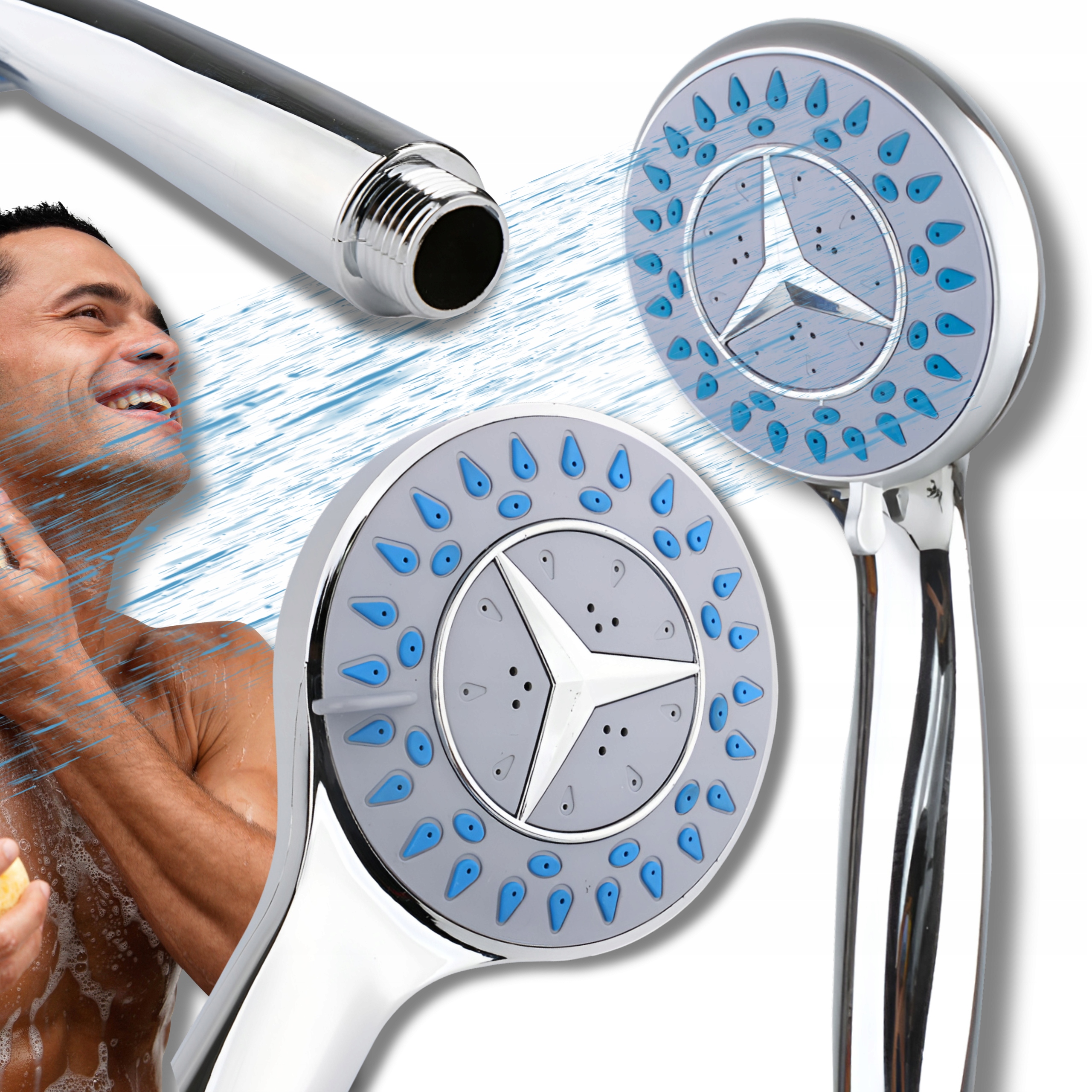 SREBRNA SŁUCHAWKA DO PRYSZNICU 4 FUNKCYJNA NATRYSKOWA SŁUCHAWKA PRYSZNICOWA